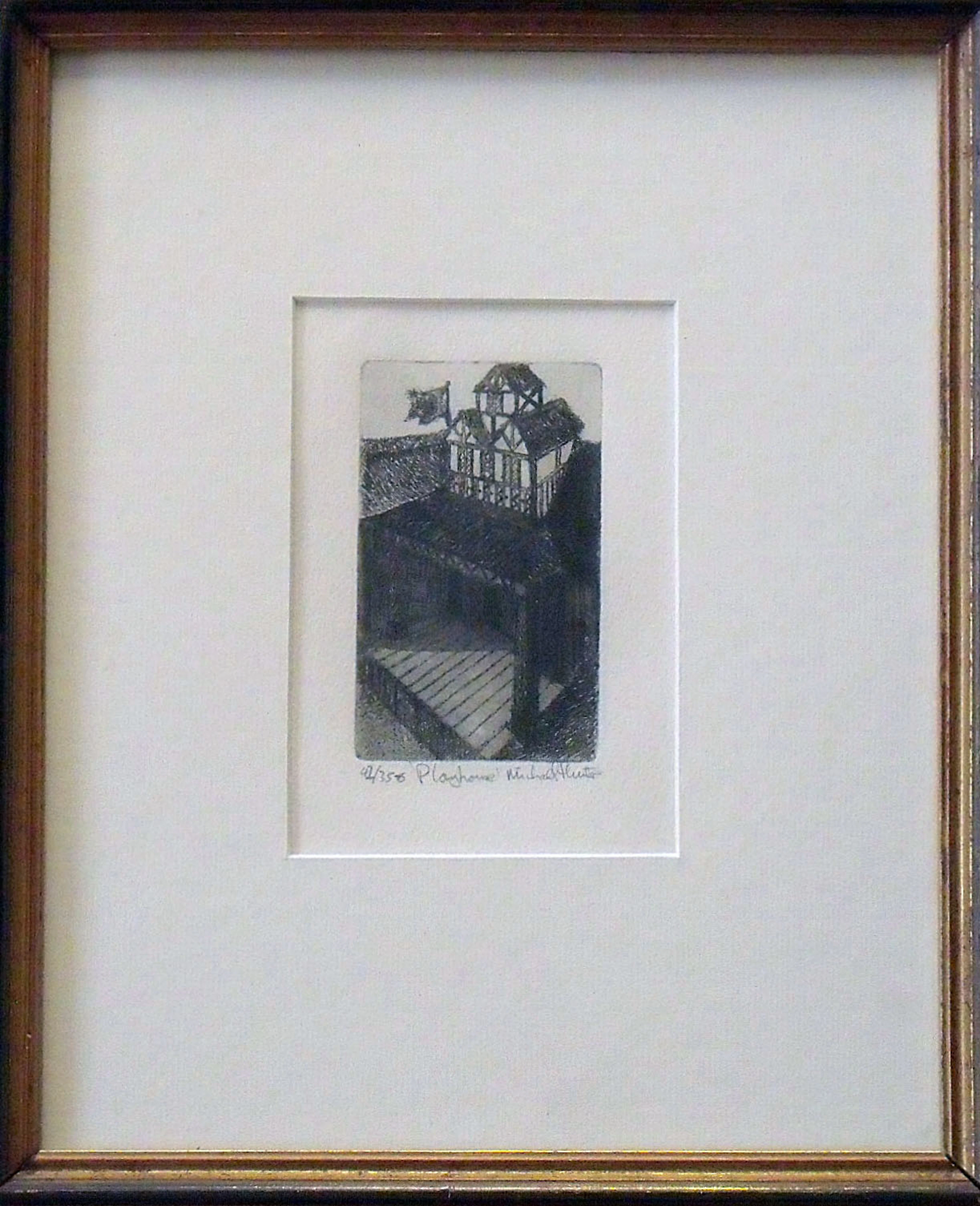 Michael Hunter. Engraving "Playhouse". Numbered 42/356. Hand signed. 38x32cm.