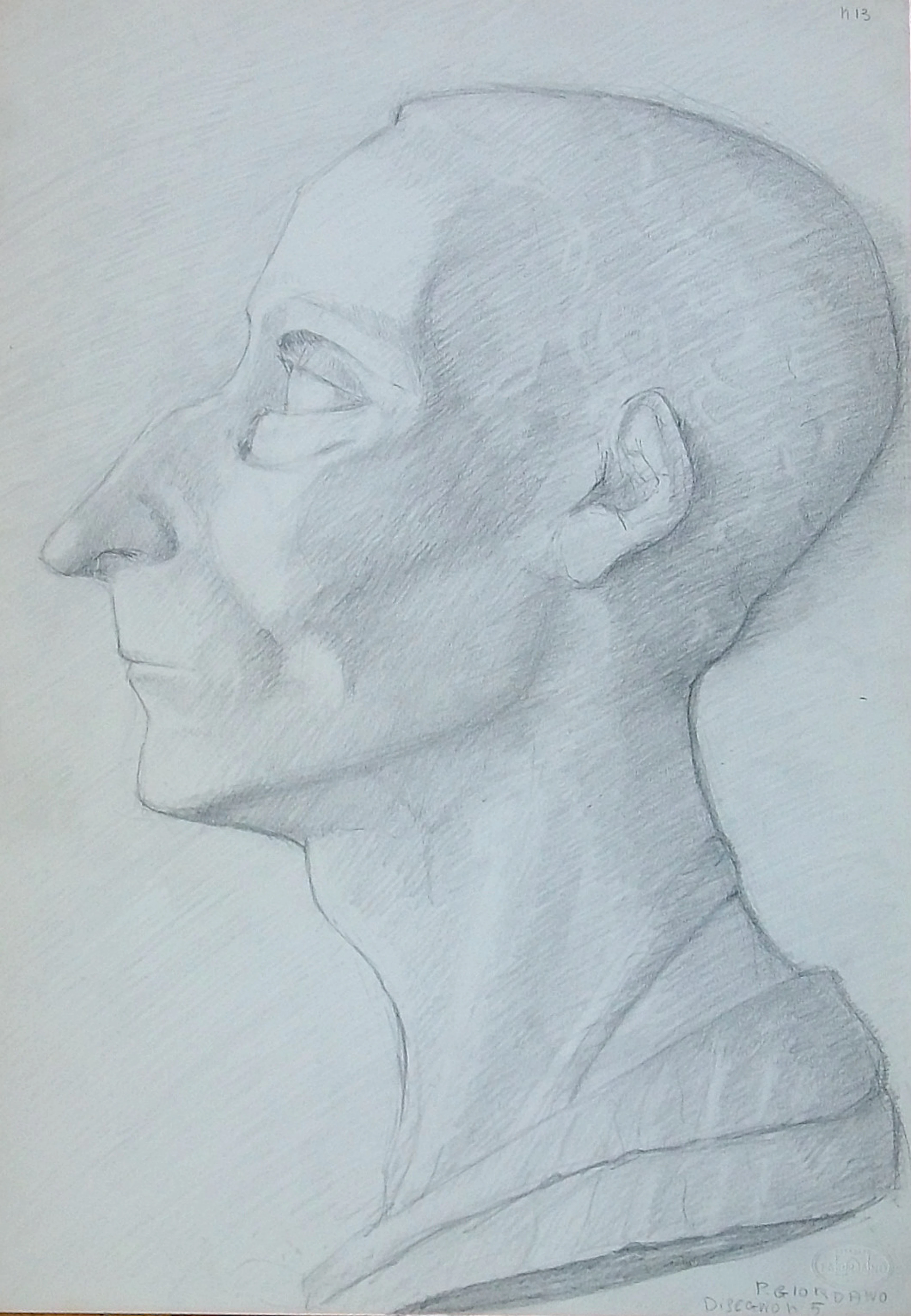Paola Giordano. Pencil drawing on paper. "Male Portrait." Hand-signed.