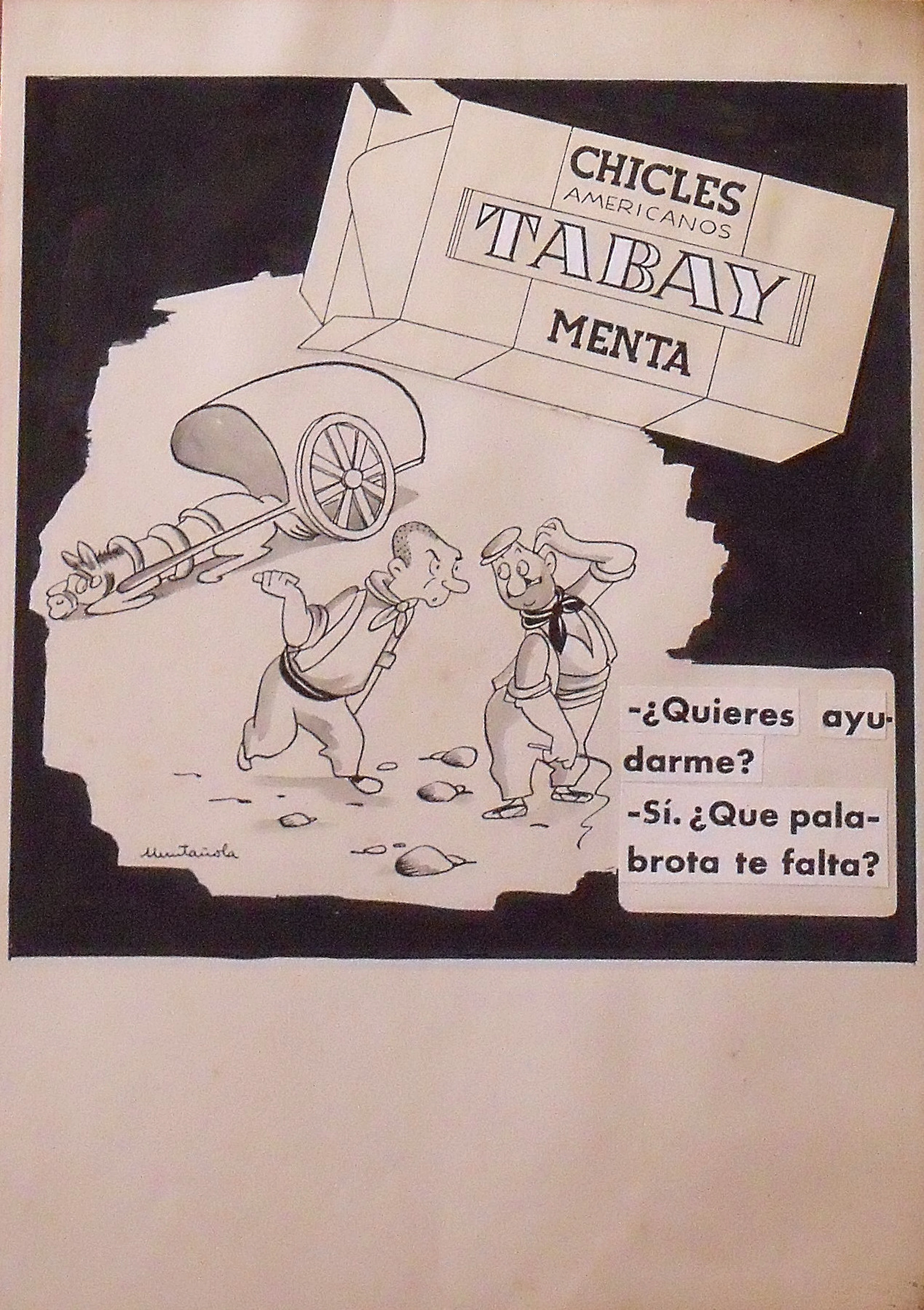 Joaquim Muntañola. Ink drawing. "Tabay American Chewing Gum. Mint."