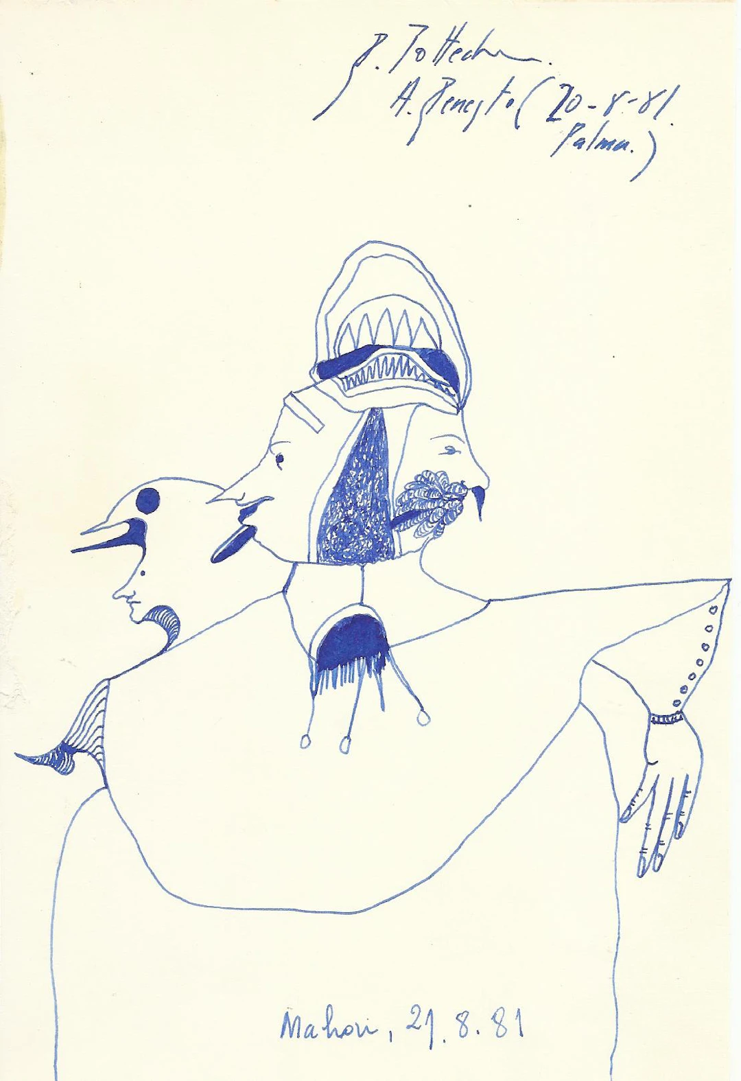 Antonio Beneyto. Ink drawing on paper. Surrealism. Hand-signed. 21