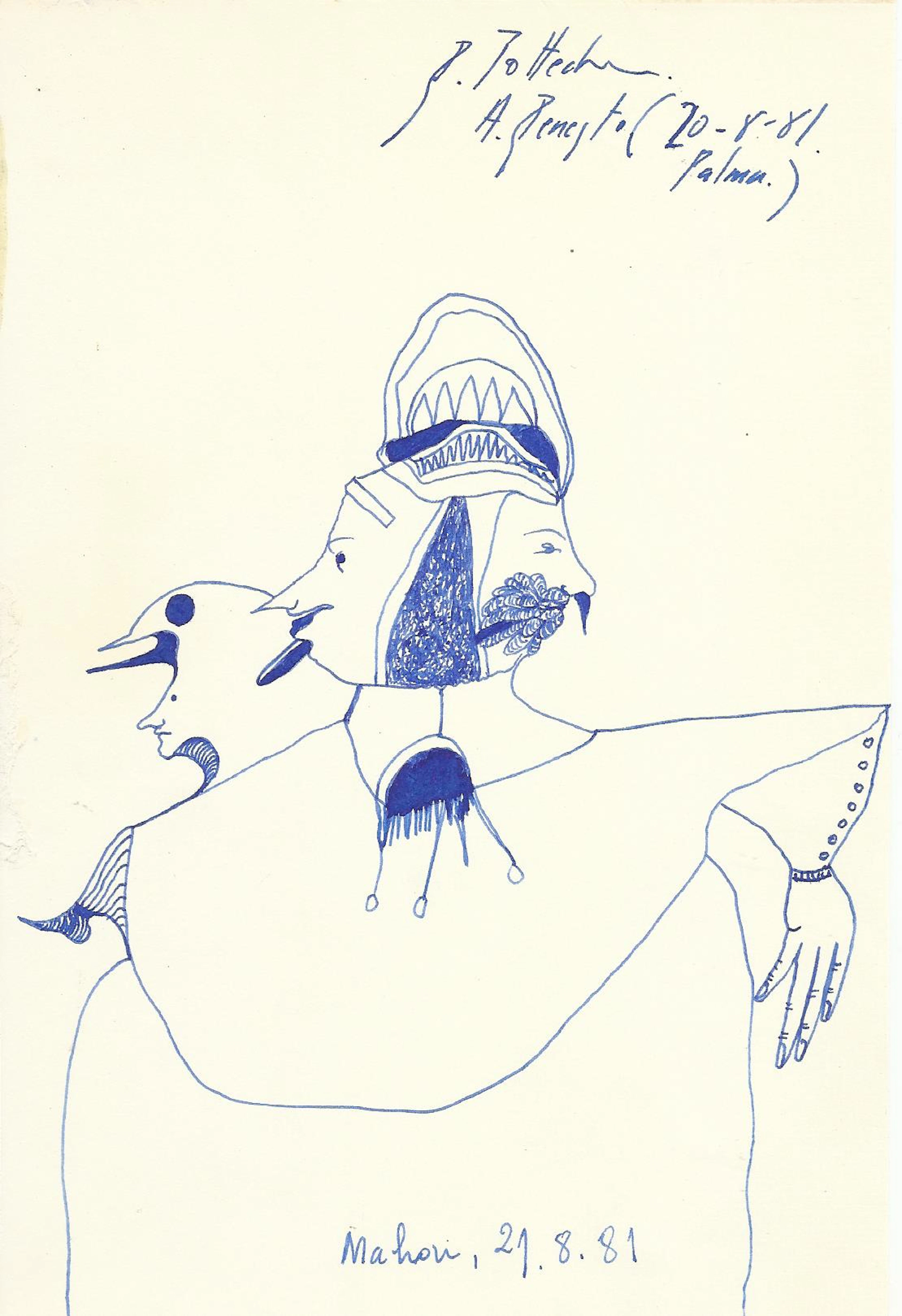 Antonio Beneyto. Ink drawing on paper. Surrealism. Hand-signed. 21