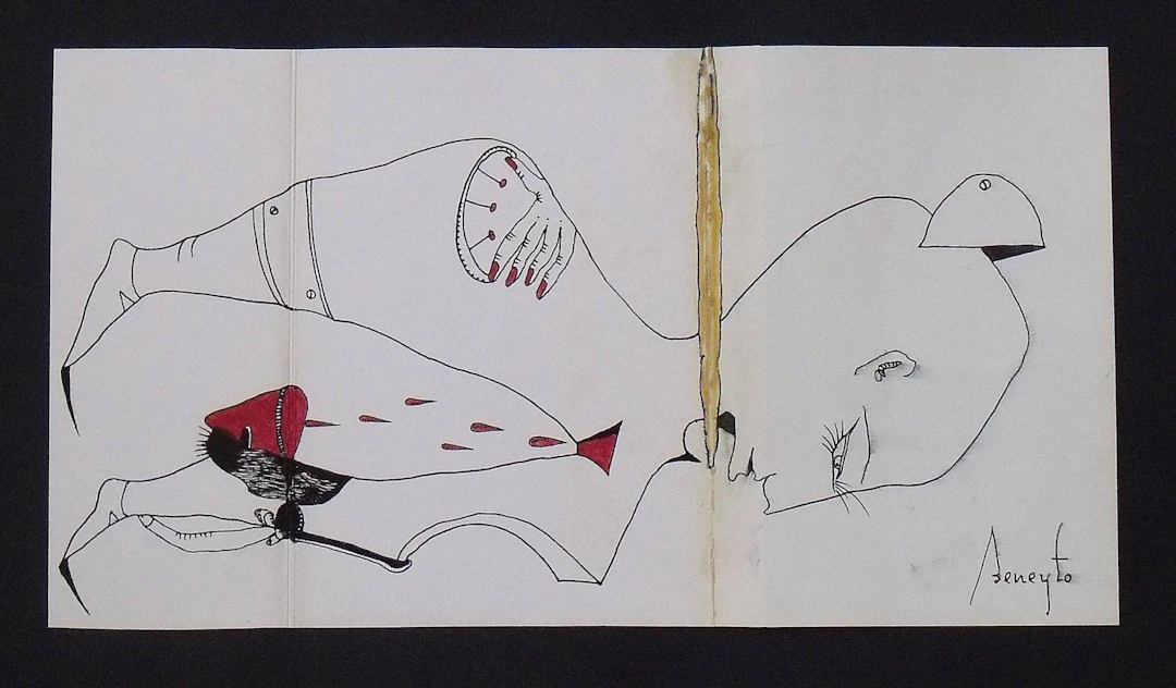 Antonio Beneyto. Ink and color drawing on paper. Surrealism. Hand