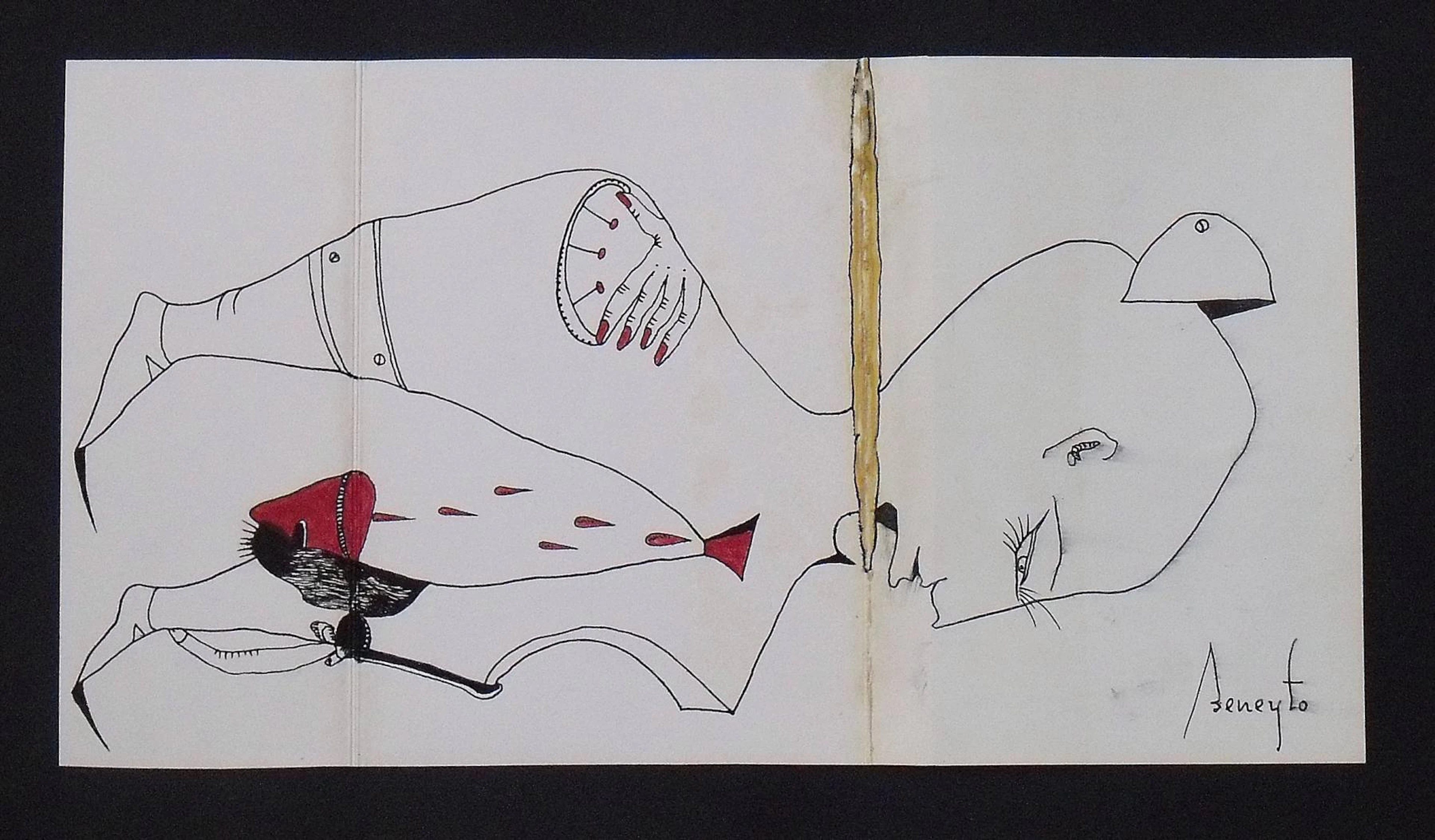 Antonio Beneyto. Ink and color drawing on paper. Surrealism. Hand