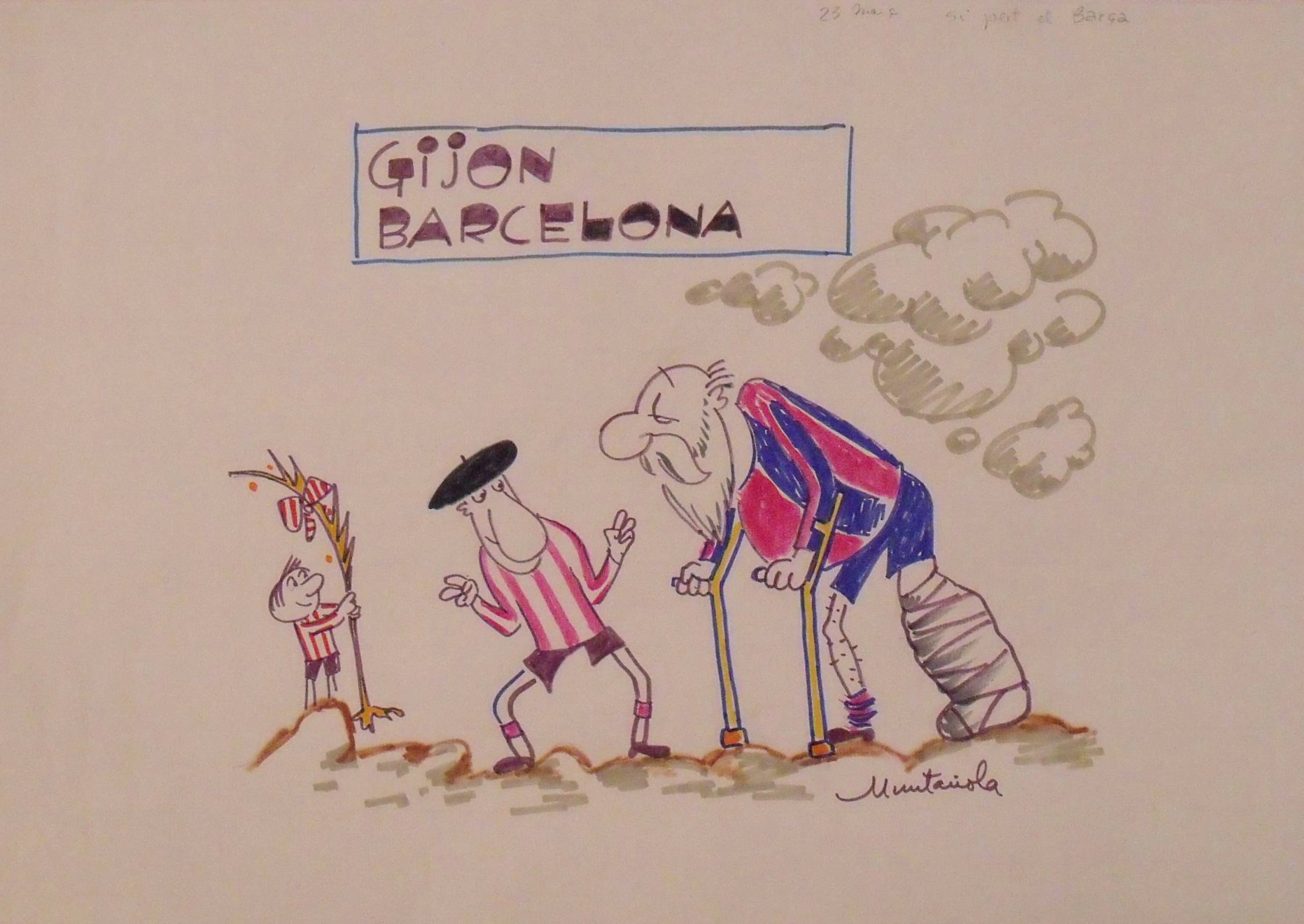 Joaquim Muntañola. “Gijón Barcelona” marker drawing. Hand signed.