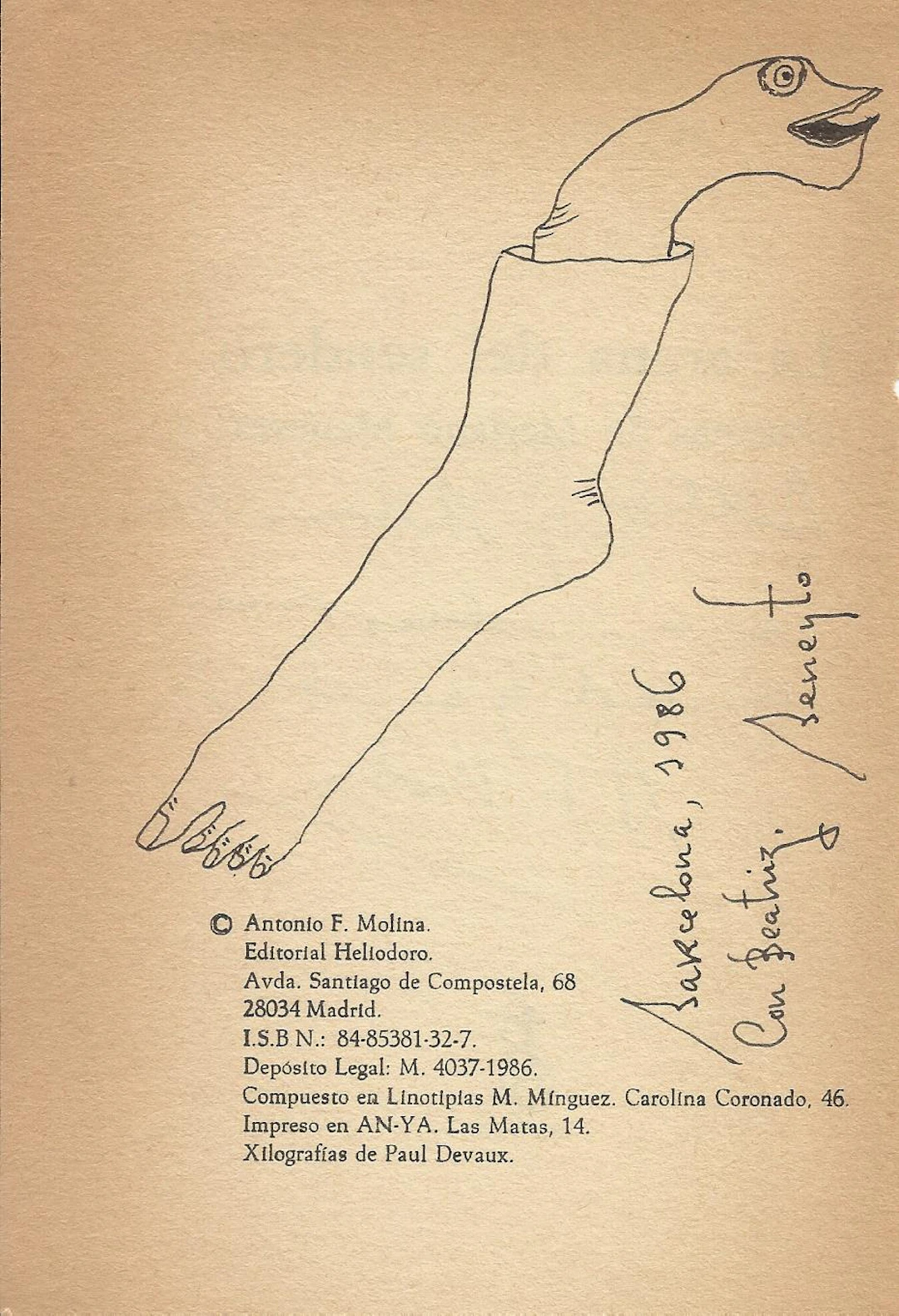 Antonio Beneyto. Ink drawing on paper. "Foot and face". Surrealism.