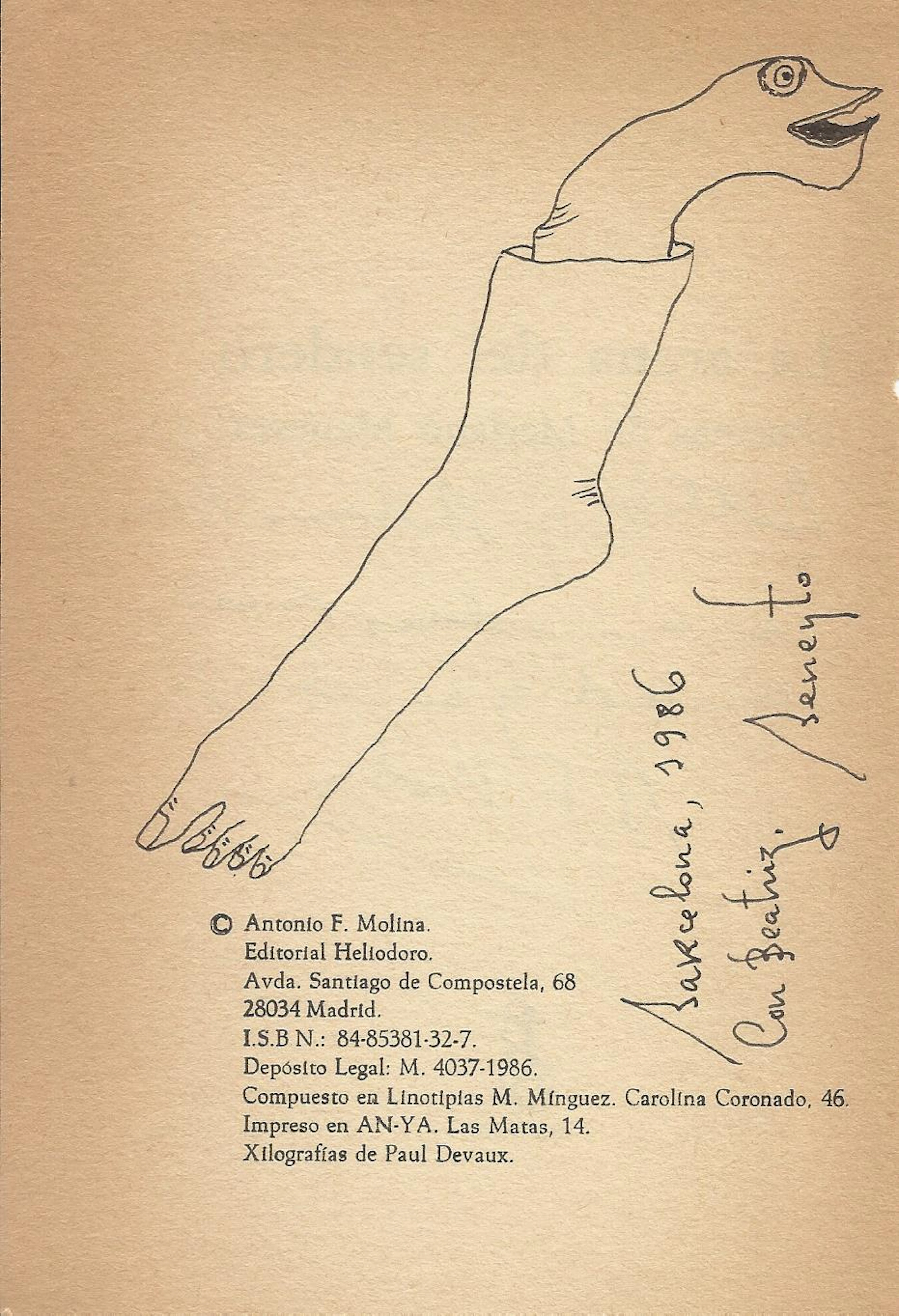 Antonio Beneyto. Ink drawing on paper. "Foot and face". Surrealism.