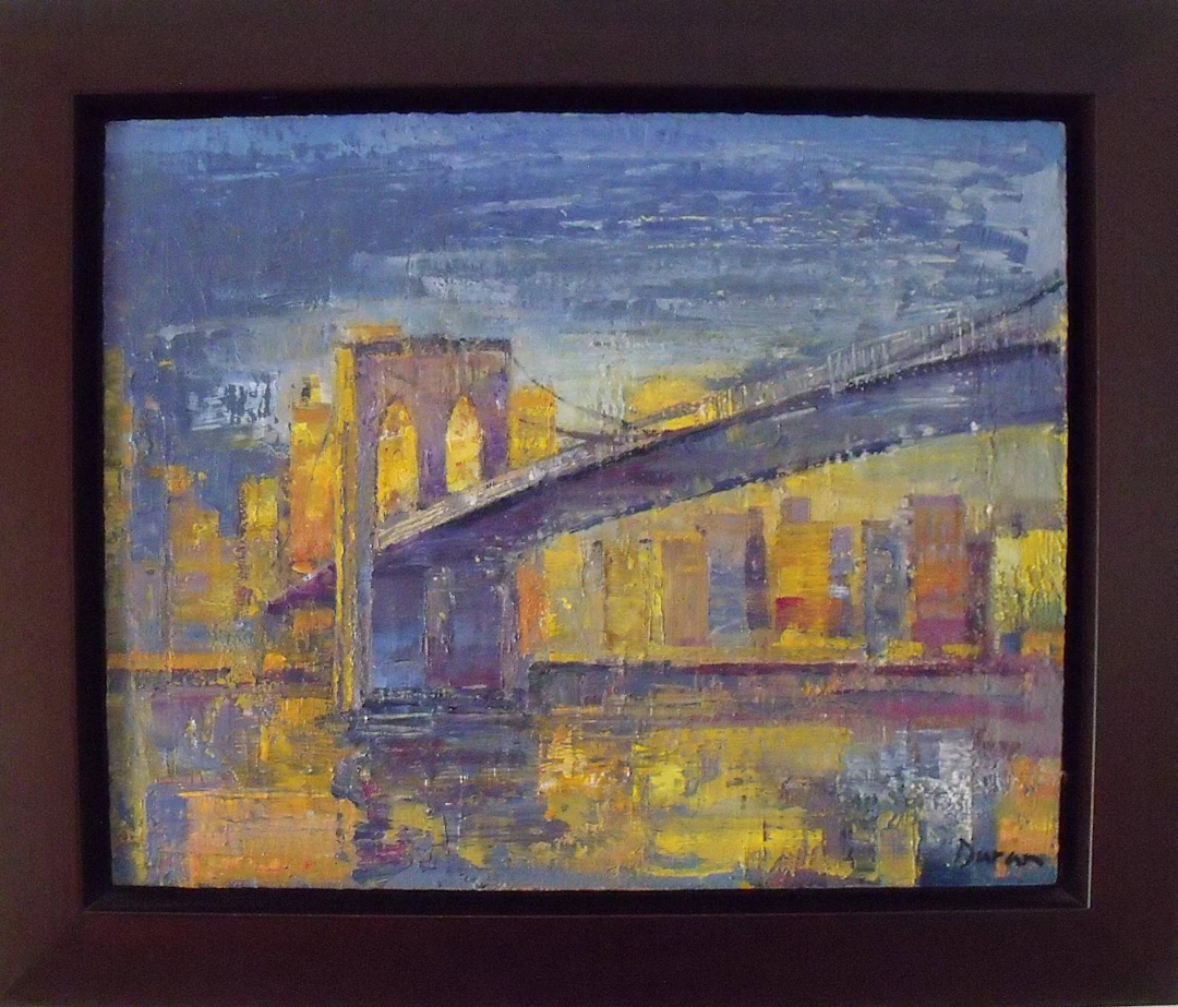 Martha Duran. Oil on panel Brooklyn Bridge. New York. "Tocant el cel."