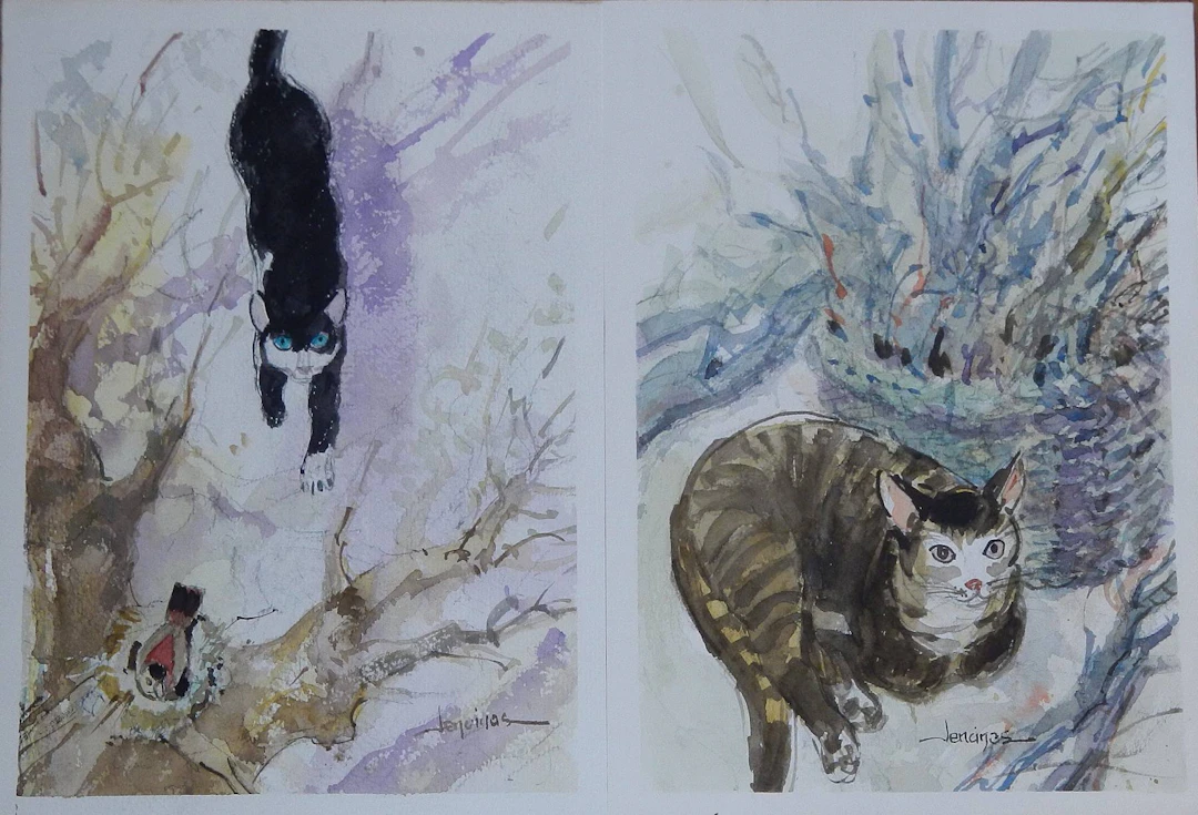 Carlos Enrique Lencinas Gómez. Watercolor on paper. “Two scenes with