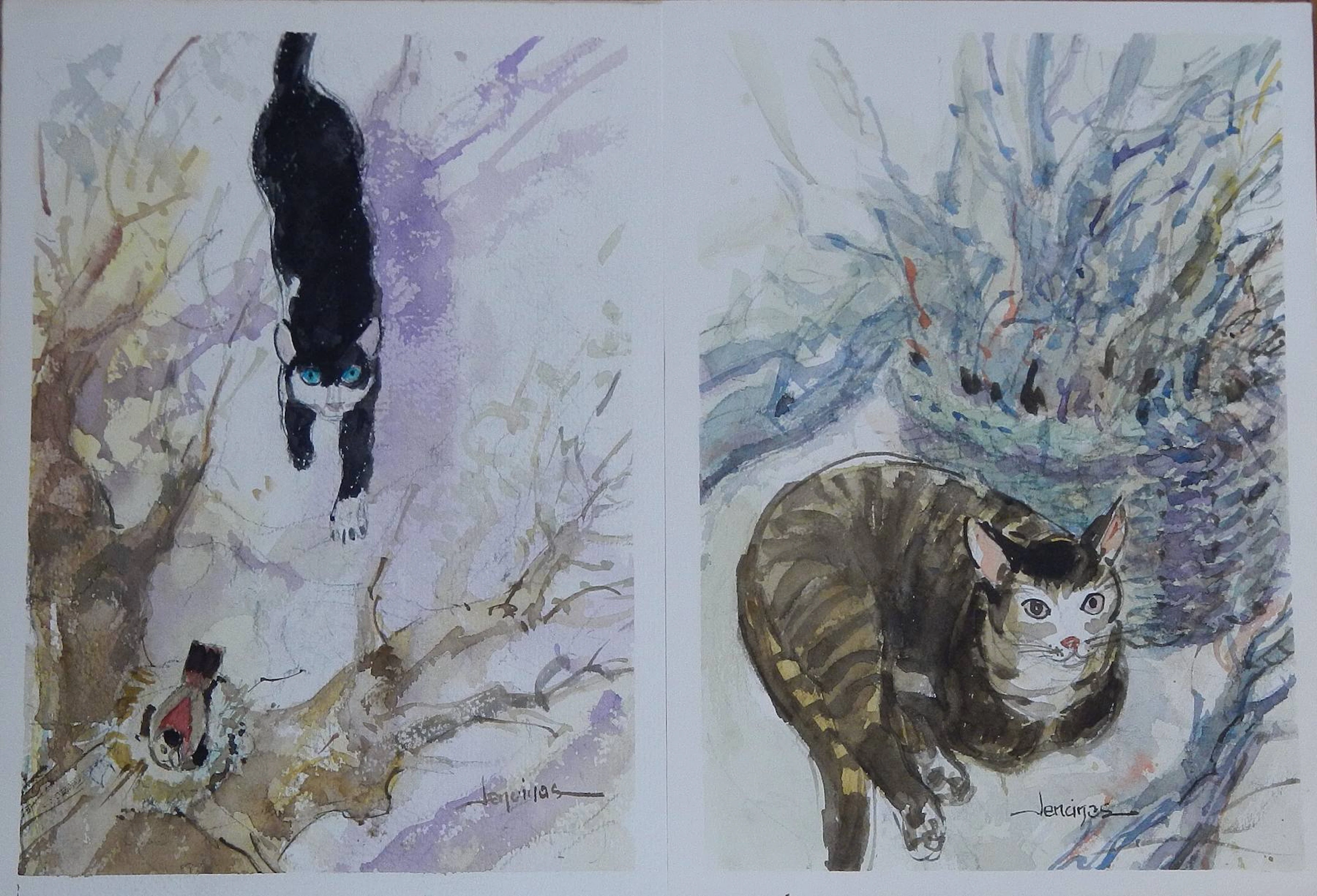 Carlos Enrique Lencinas Gómez. Watercolor on paper. “Two scenes with