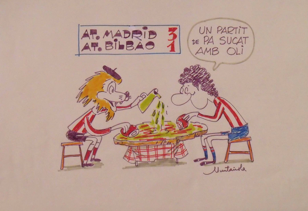 Joaquim Muntañola. Marker drawing “At. Madrid 3 At. Bilbao 1”. Hand