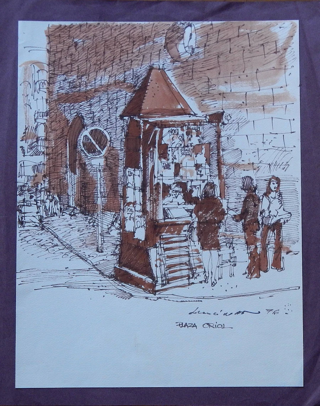 Carlos Enrique Lencinas Gómez. Ink and watercolor on paper. “Plaza