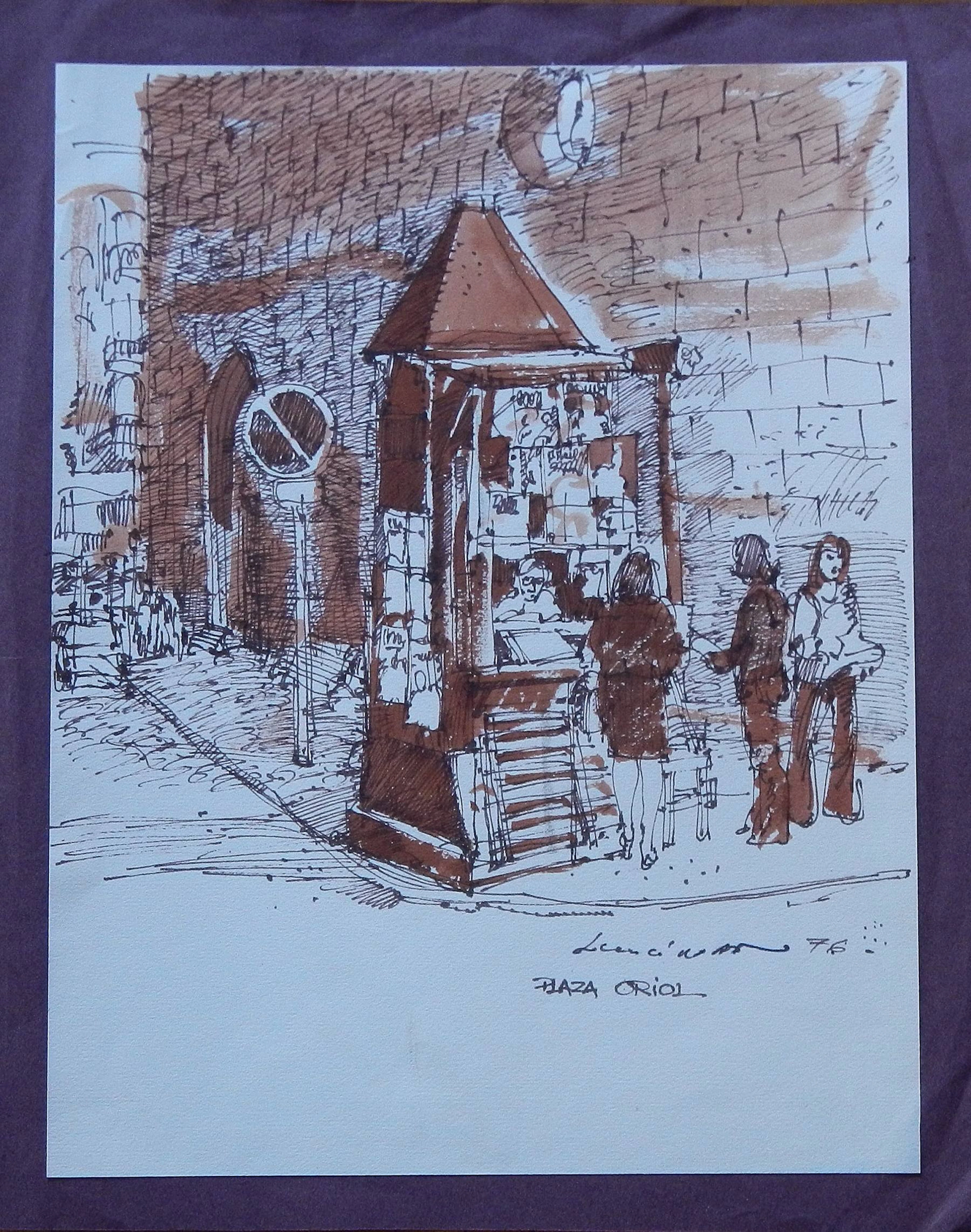 Carlos Enrique Lencinas Gómez. Ink and watercolor on paper. “Plaza