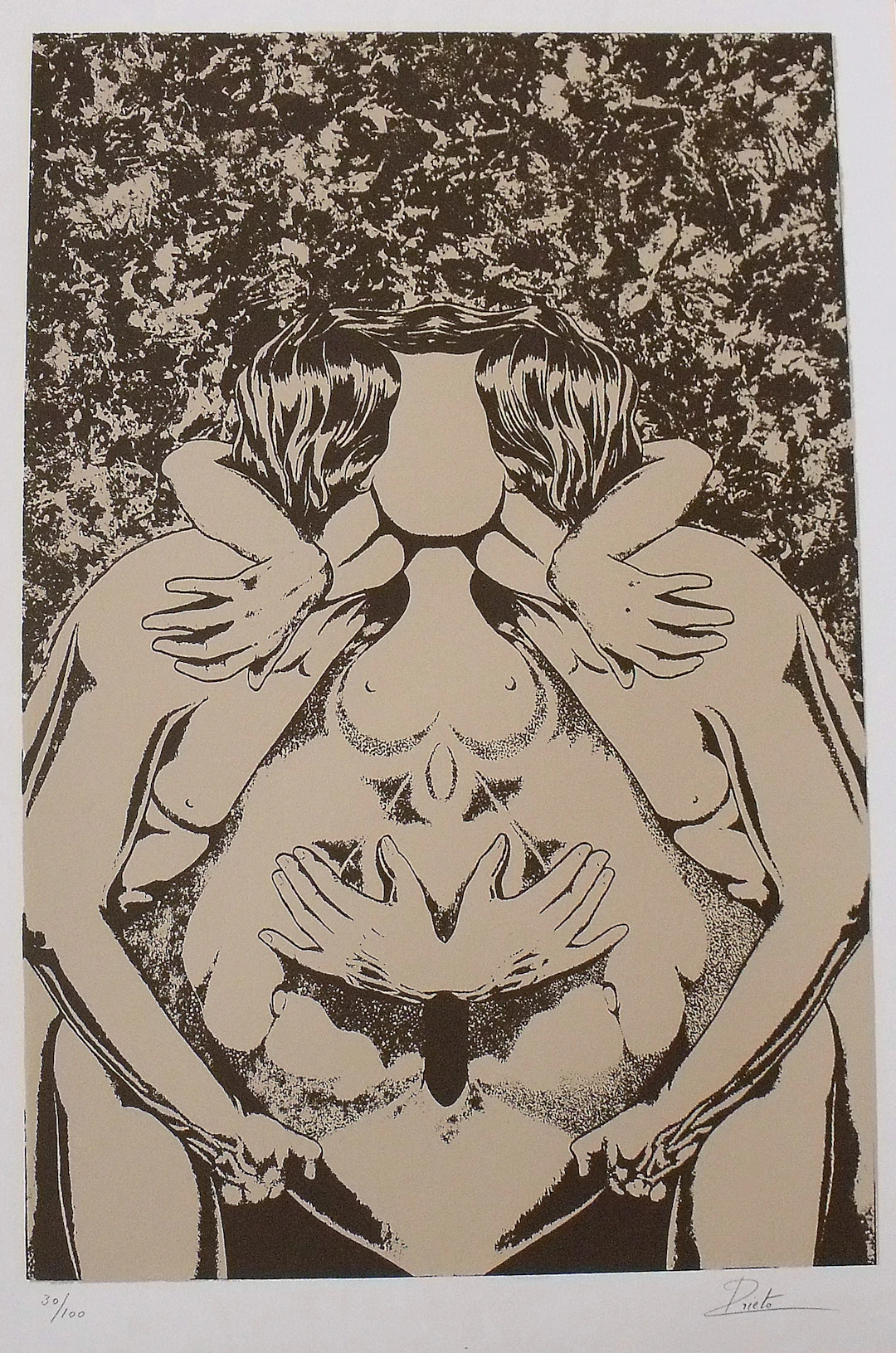 Manuel Prieto. Silkscreen "Eroticism. A threesome". Hand signed. Numbered