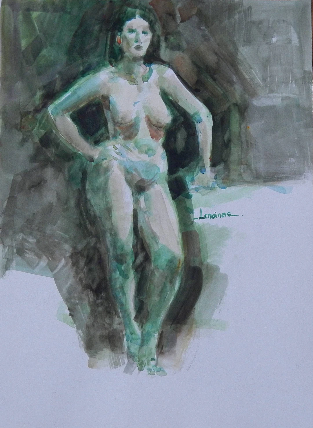 Carlos Enrique Lencinas Gómez. Watercolor on paper. “Female Nude”.