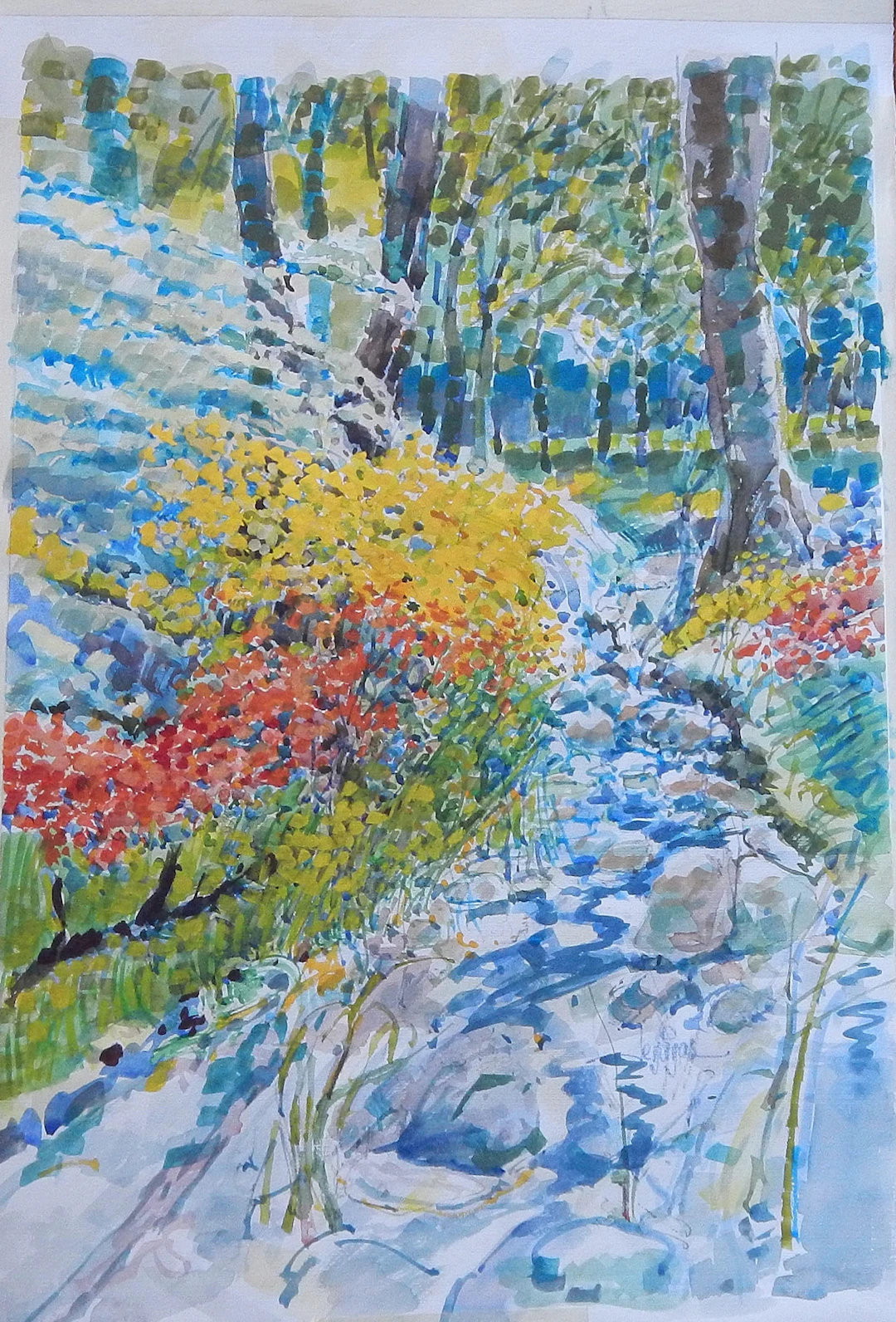 Carlos Enrique Lencinas Gómez. Watercolor on paper. “Stream, flowers
