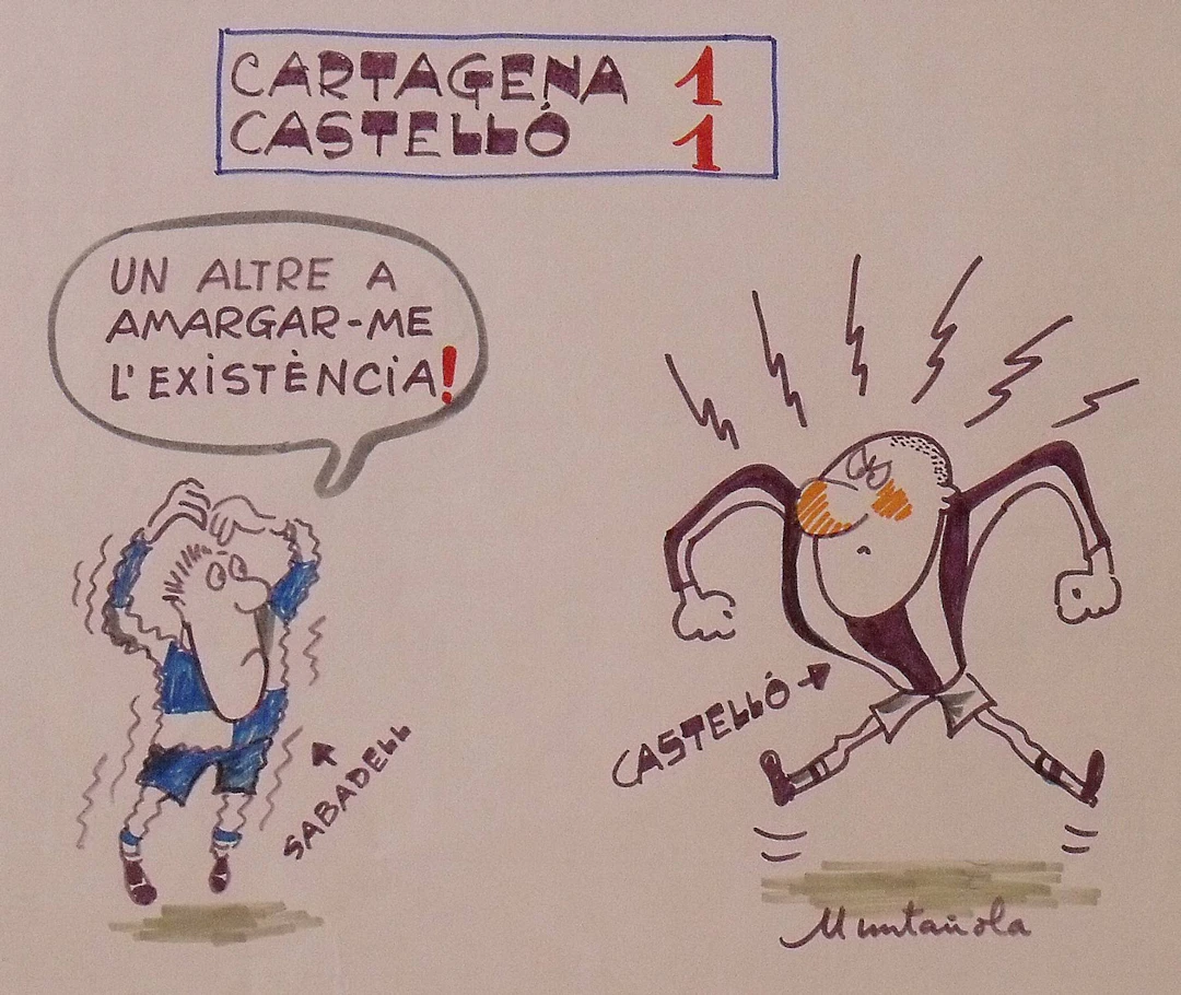 Joaquim Muntañola. Marker drawing “Cartagena 1 Castelló 1”. Hand signed.