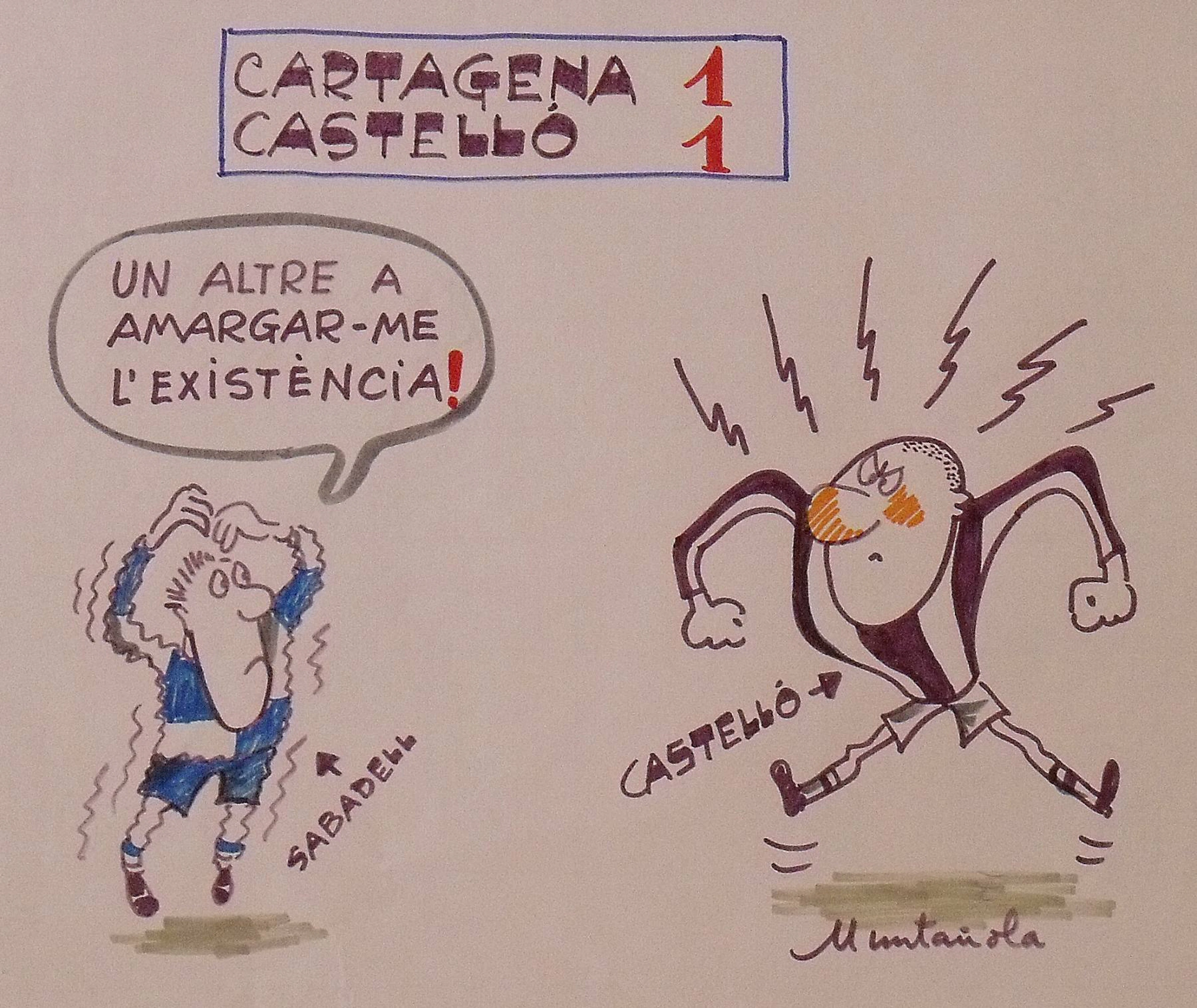 Joaquim Muntañola. Marker drawing “Cartagena 1 Castelló 1”. Hand signed.