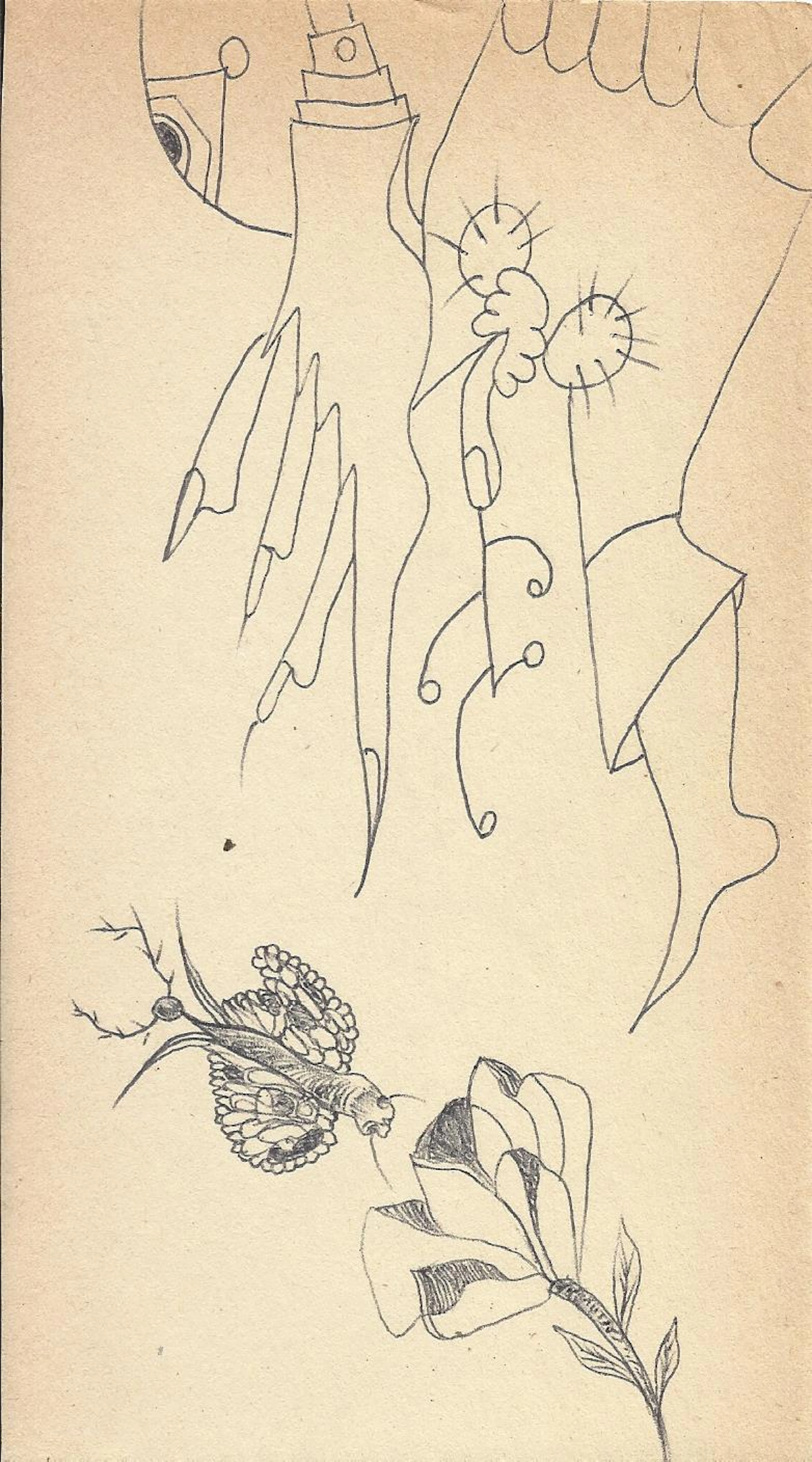 Antonio Beneyto. Ink drawing on paper. Surrealism. Unsigned. 1960s. 18x10 cm.