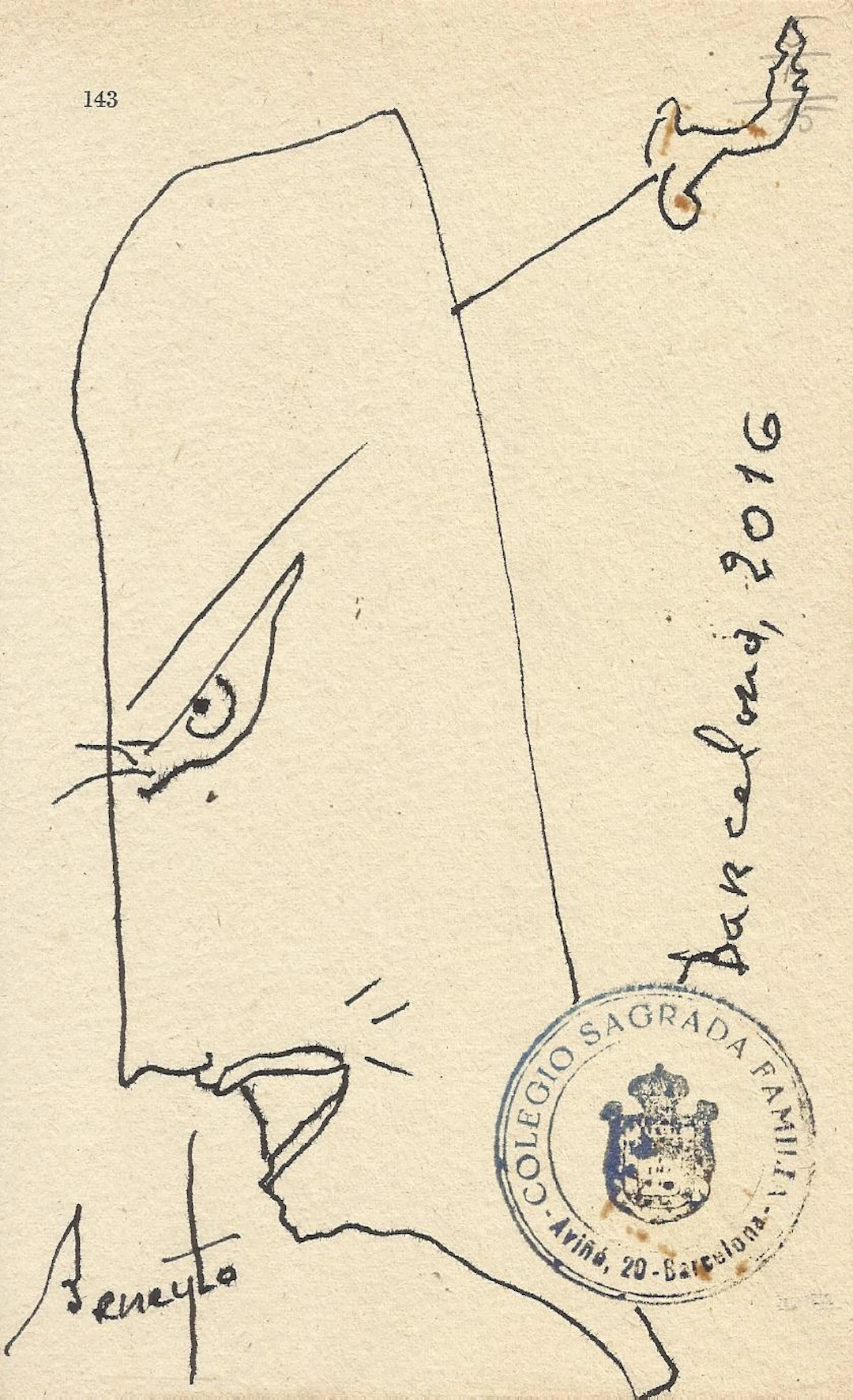 Antonio Beneyto. Ink drawing on paper. Surrealism. "Face". Hand-signed.