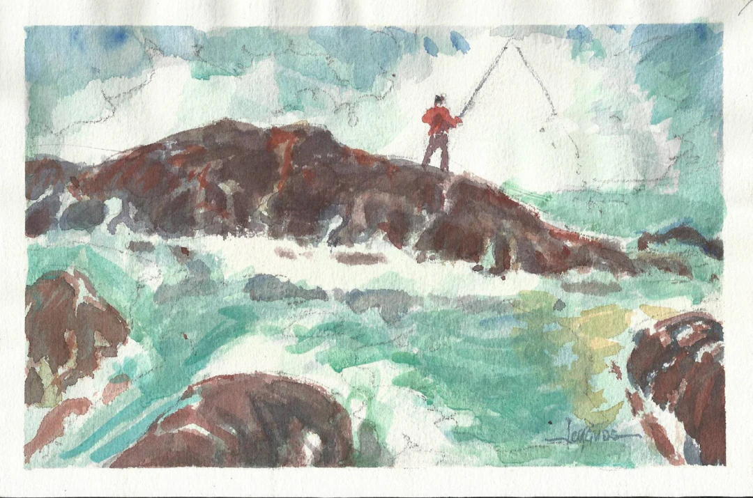 Carlos Enrique Lencinas Gómez. Watercolor on paper. “Fisherman on
