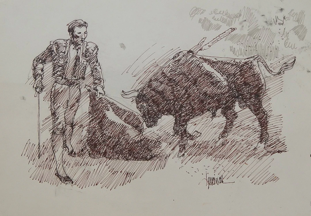 Carlos Enrique Lencinas Gómez. Ink on paper. “Bullfighter with cape