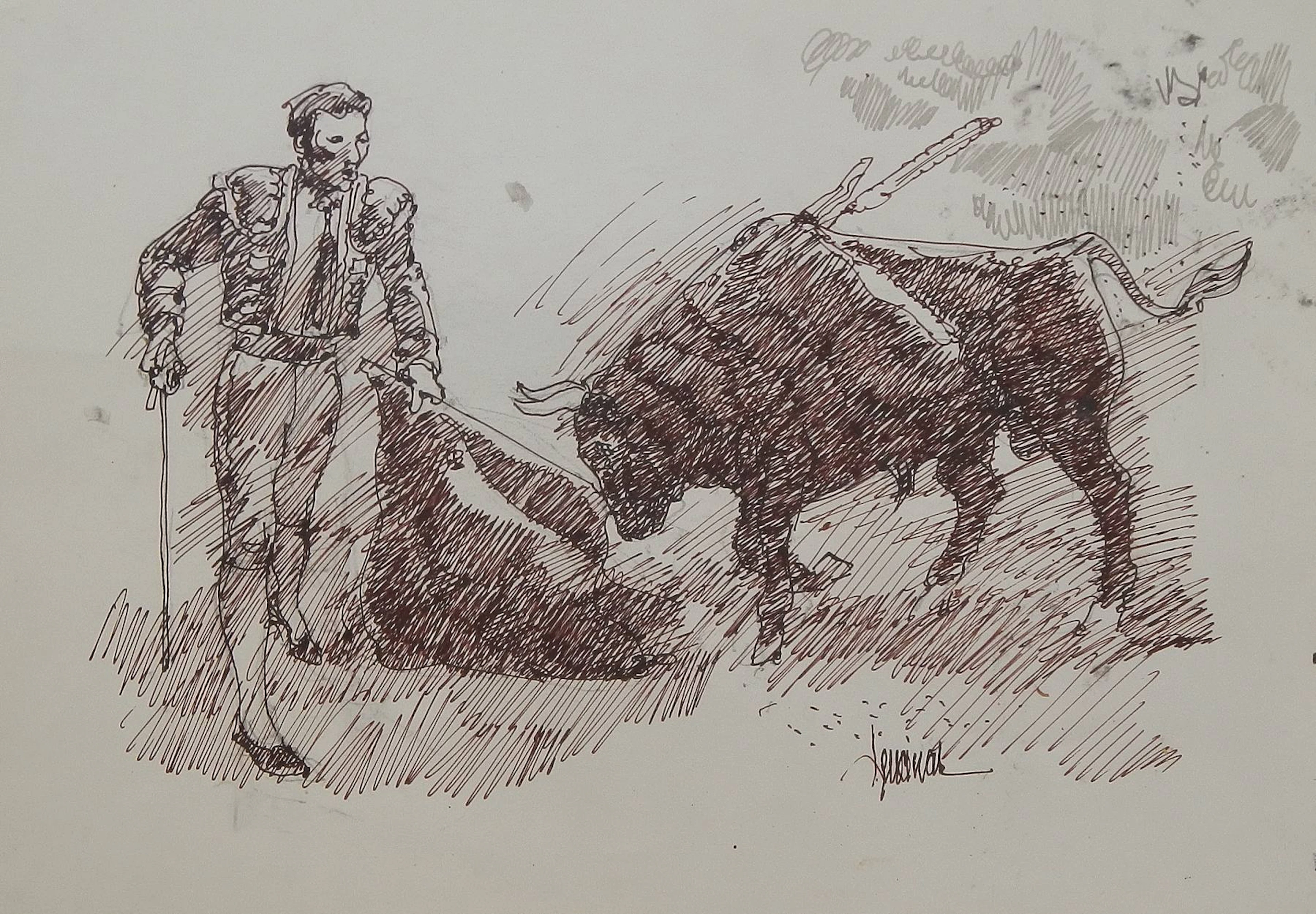 Carlos Enrique Lencinas Gómez. Ink on paper. “Bullfighter with cape