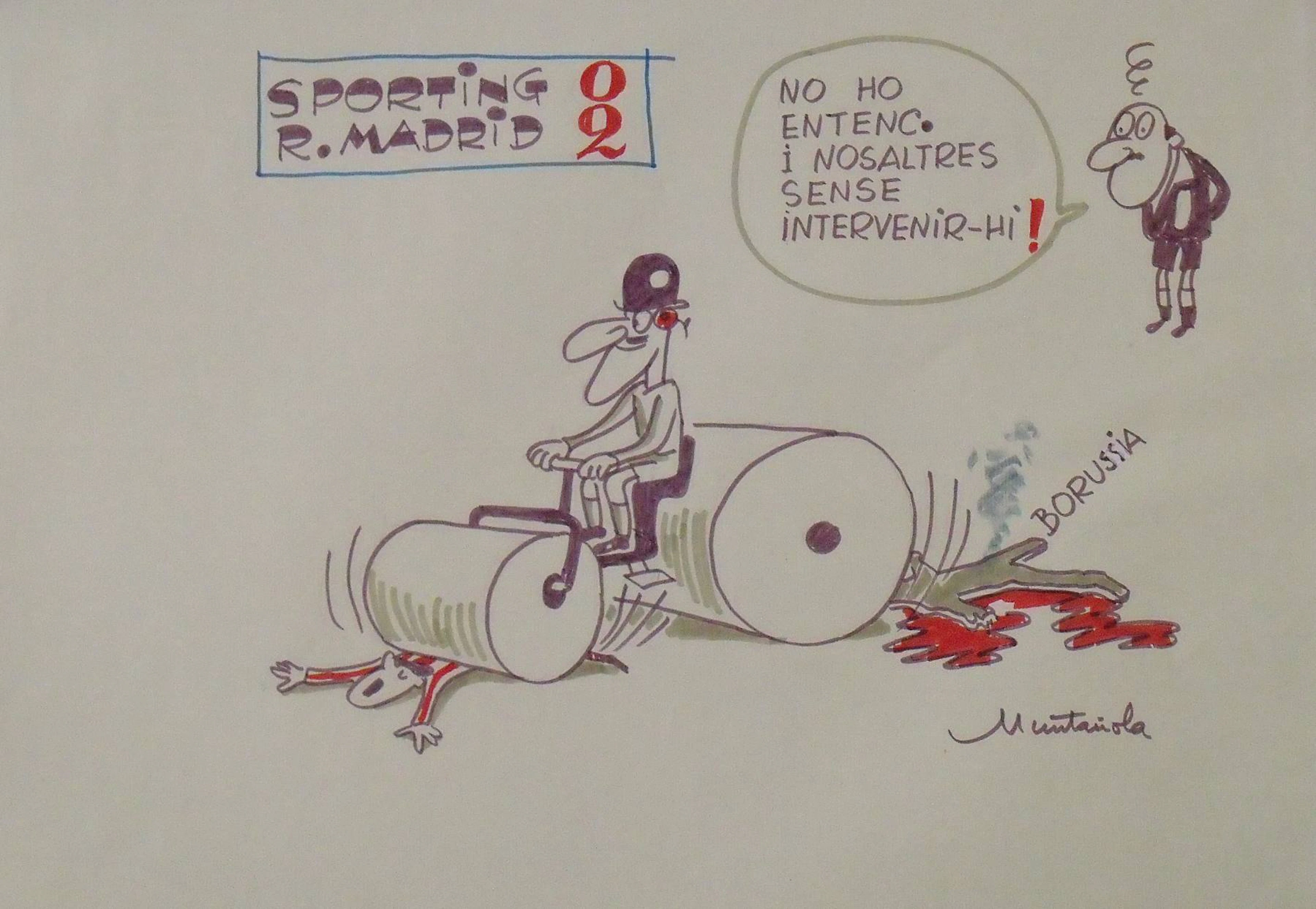 Joaquim Muntañola. Marker drawing ”Sporting Gijón 0 Real Madrid 2”