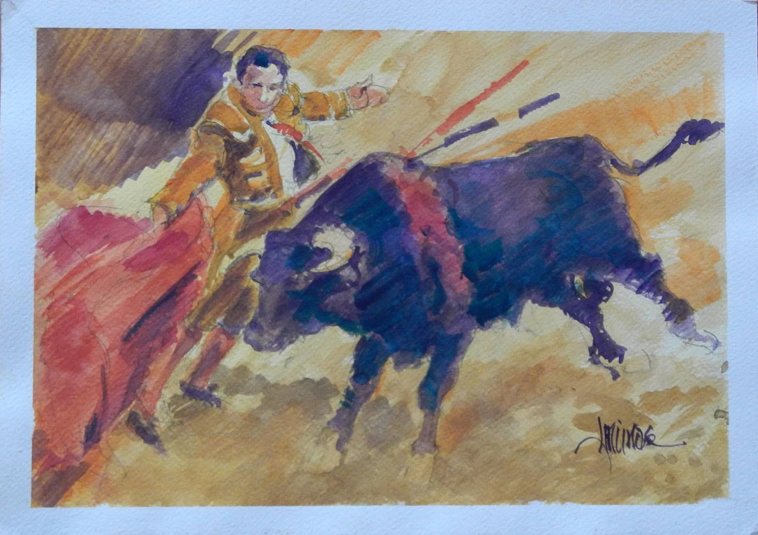 Carlos Enrique Lencinas Gómez. Watercolor on paper. “Bullfighter and
