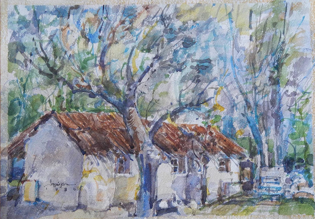 Carlos Enrique Lencinas Gómez. Watercolor on paper. “House and trees.