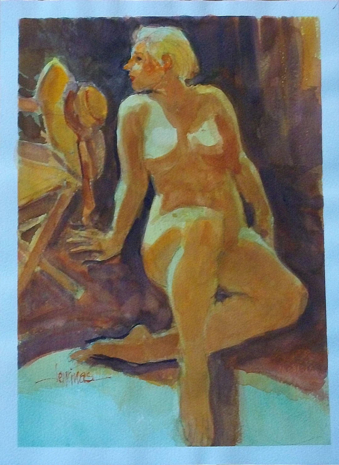 Carlos Enrique Lencinas Gómez. Watercolor on paper. “Female Nude”.