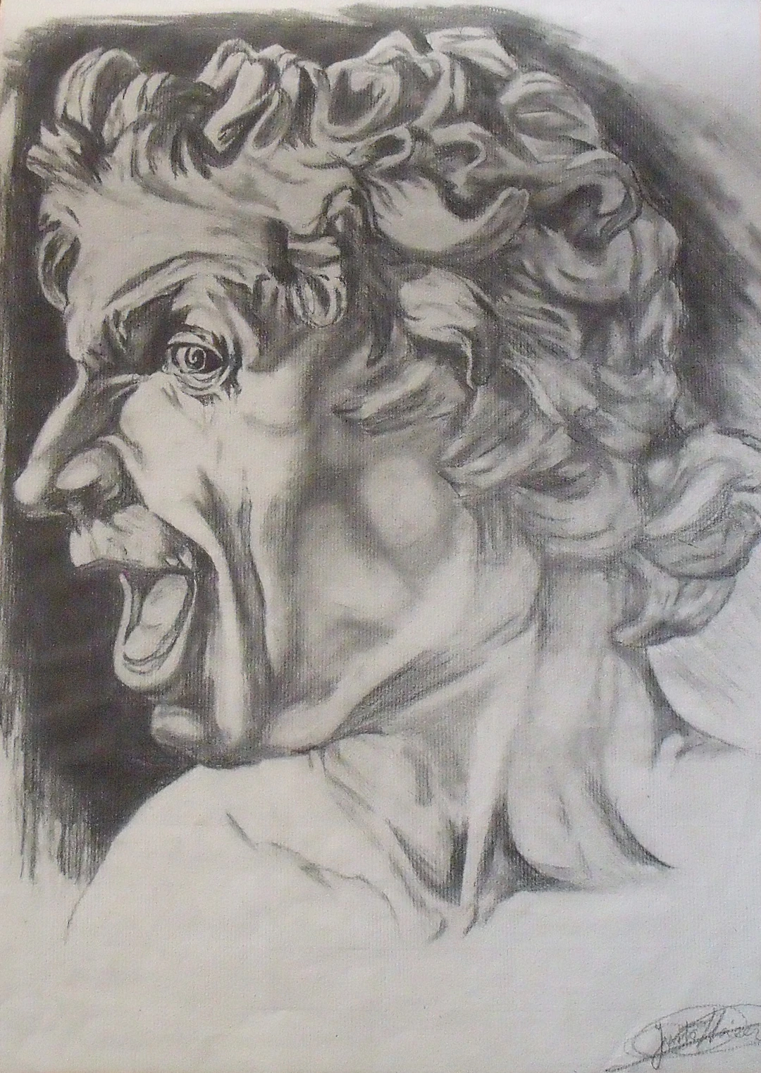 Justo Llacer. "Male face". Academic drawing, charcoal on paper. 47x32cm.