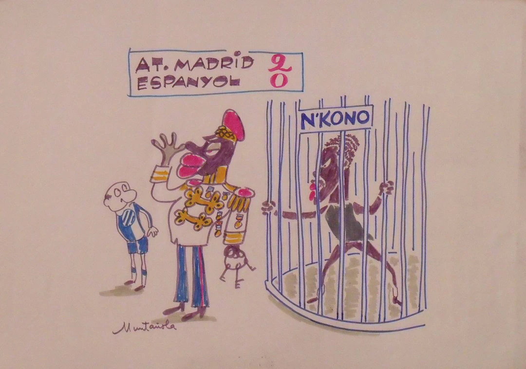 Joaquim Muntañola. Marker drawing “At. Madrid 2 Espanyol 0”. Signed