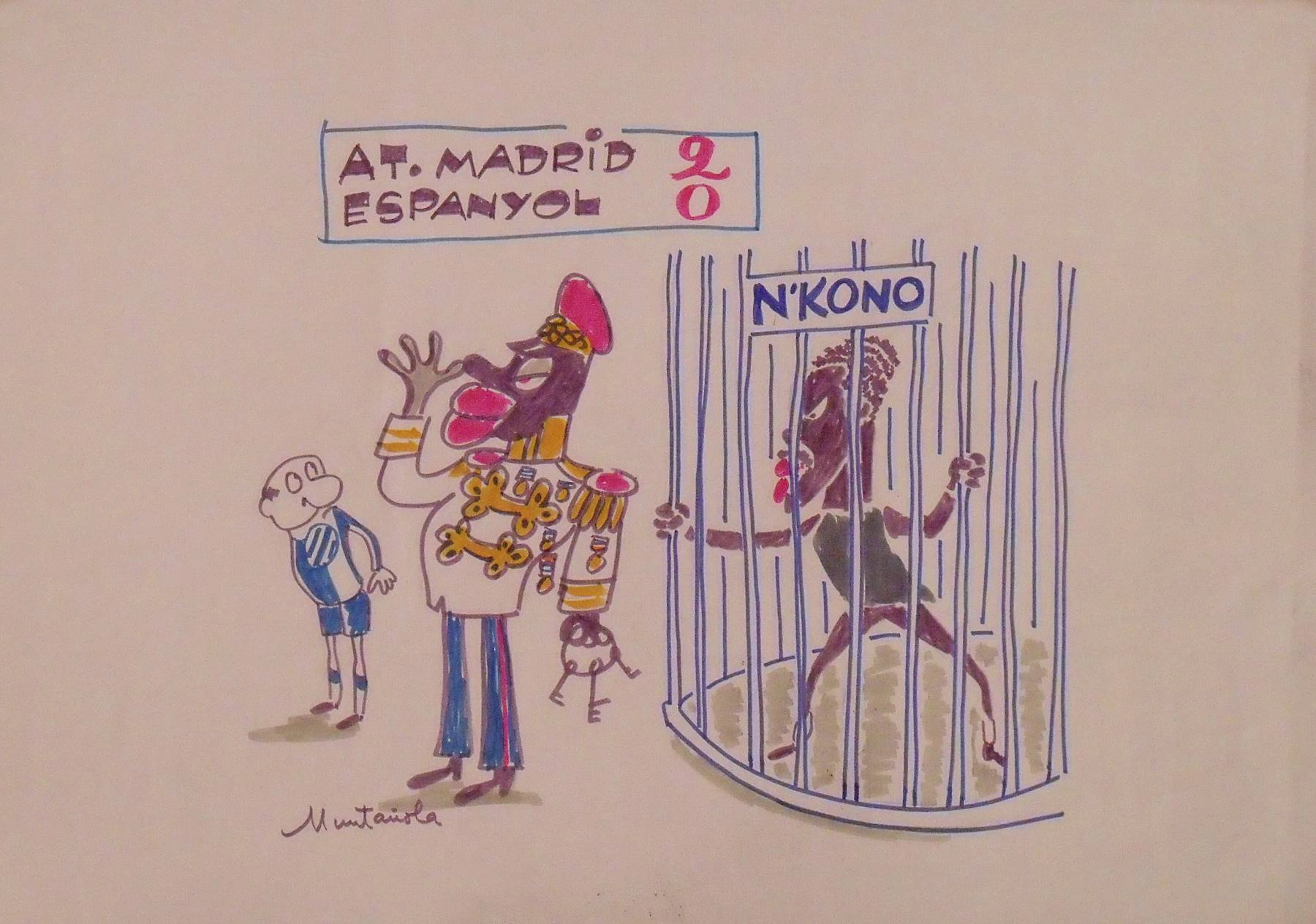 Joaquim Muntañola. Marker drawing “At. Madrid 2 Espanyol 0”. Signed