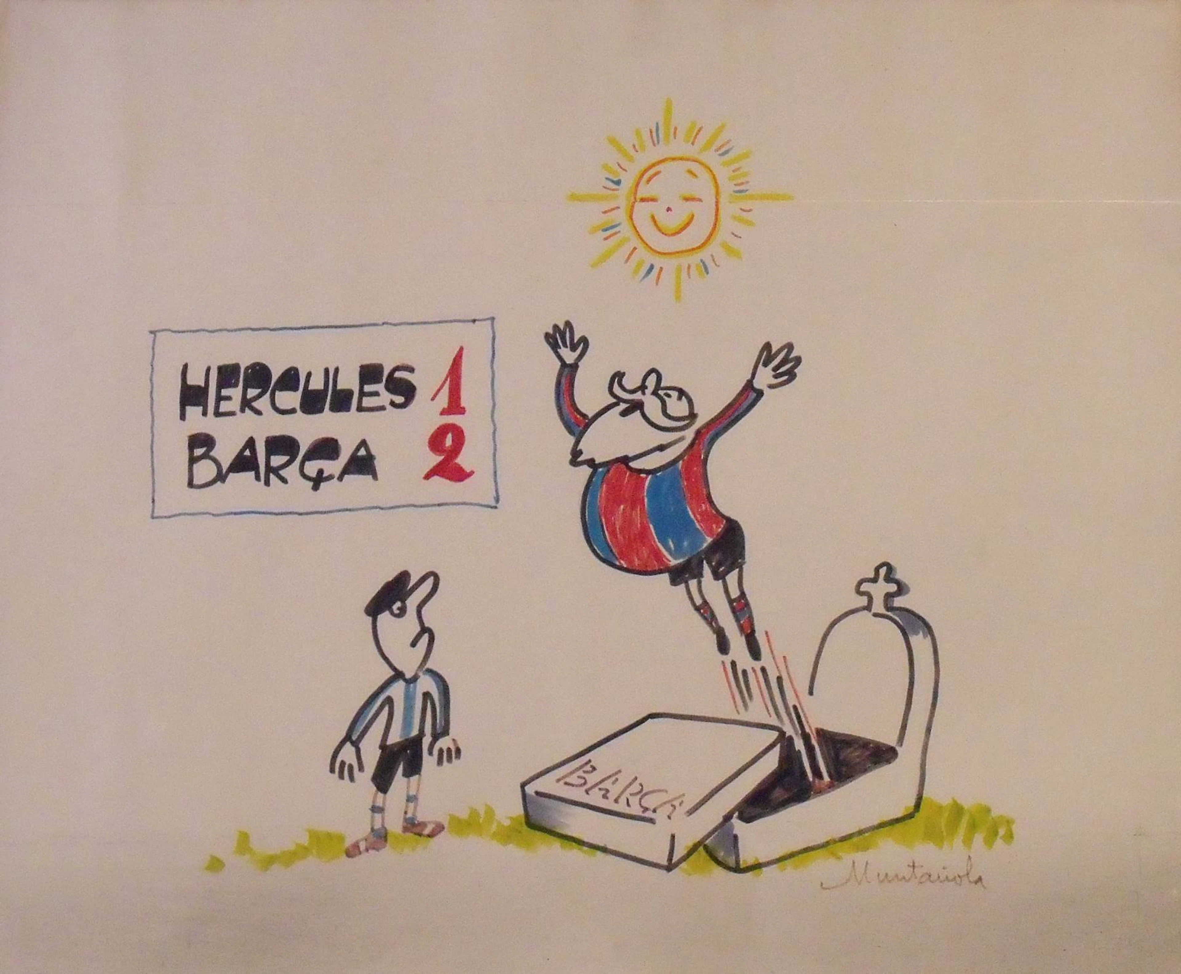 Joaquim Muntañola. Marker drawing “Hercules 1 Barcelona 2”. Hand signed.