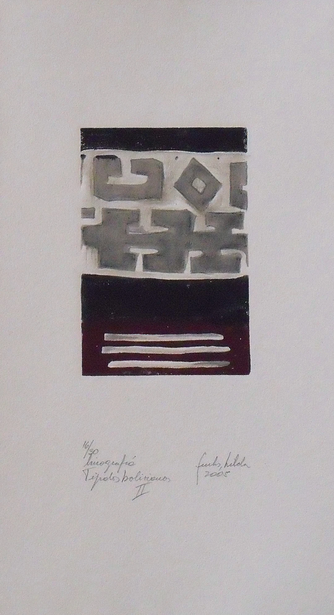 Hilda Fuchs. Linograph "Bolivian fabrics II". Recorded. Numbered 16/30.