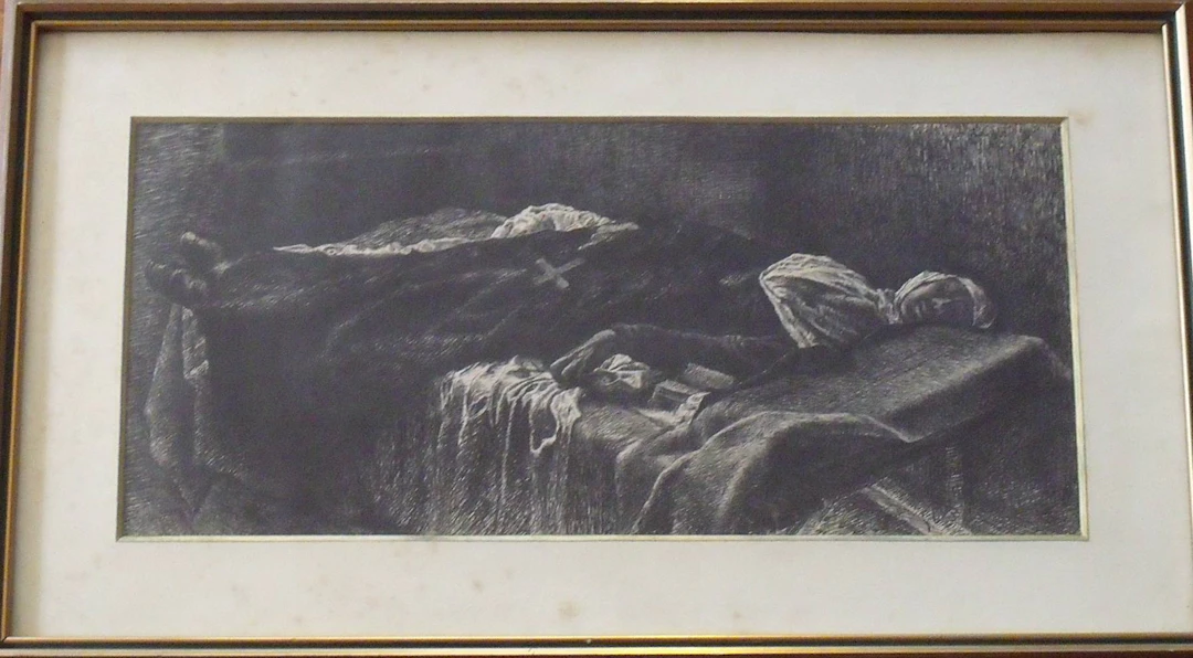 Hello. Pen drawing "Recumbent nun or nun". Hand signed. 1933.