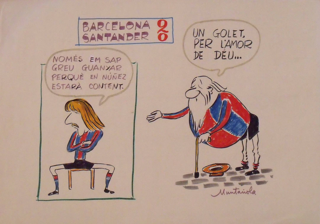 Joaquim Muntañola. Marker drawing “Barcelona 2 Santander 0” Signed