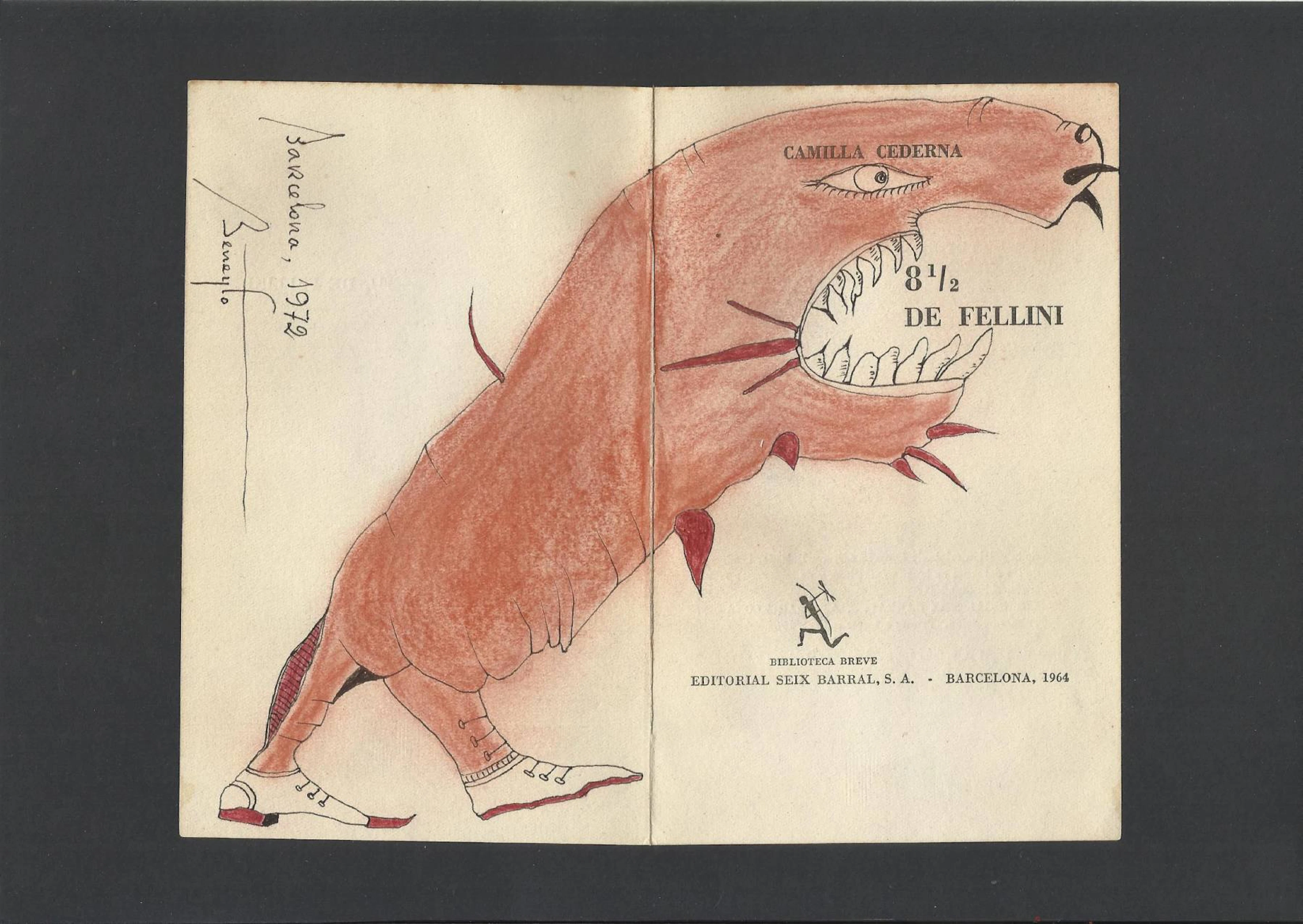 Antonio Beneyto. Ink and color drawing on paper. Surrealism. Hand-signed.