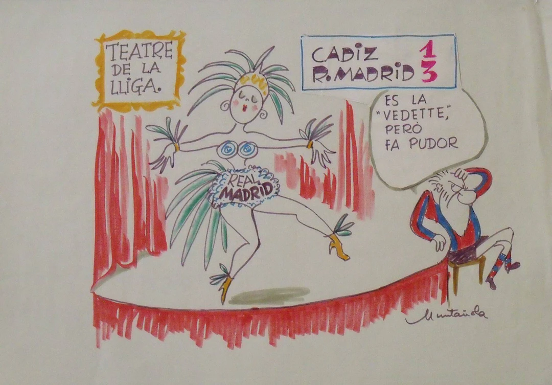 Joaquim Muntañola. Marker drawing ”Cádiz 1 R. Madrid 3”. Hand signed.