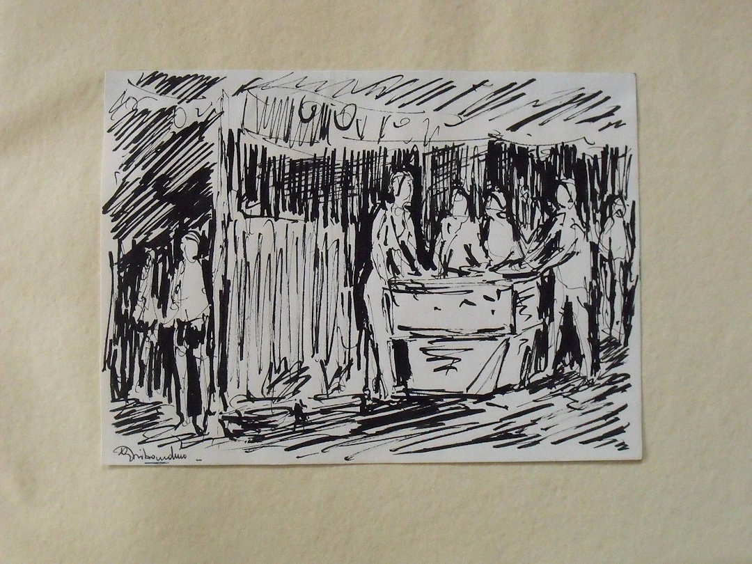 Giuseppe Tribaudino. Marker drawing or sketch. "Gentlemen around a