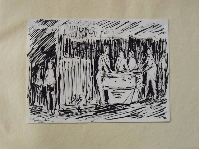 Giuseppe Tribaudino. Marker drawing or sketch. "Gentlemen around a