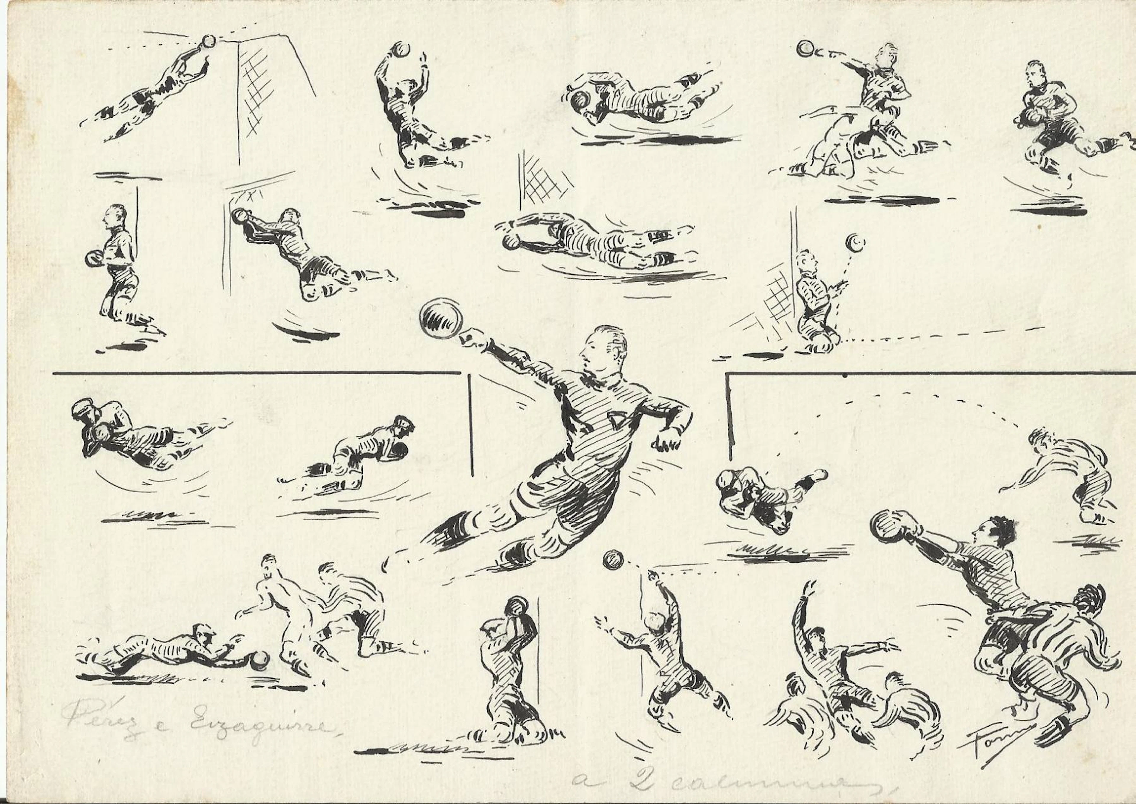 Federico Tormo Monzó. Ink drawing of Valencia C.F. 1940s. Football.