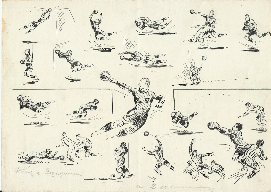 Federico Tormo Monzó. Ink drawing of Valencia C.F. 1940s. Football.