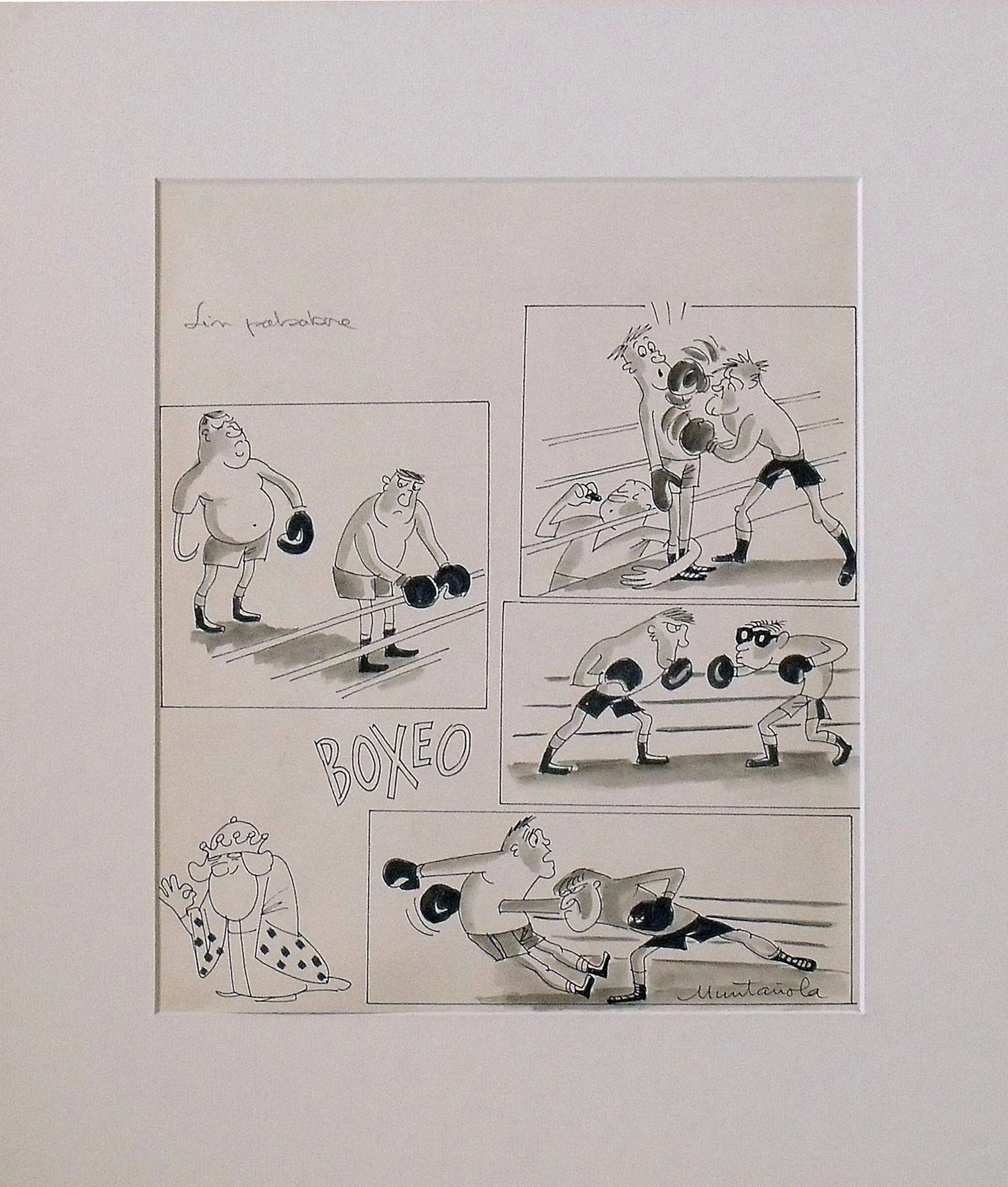Joaquim Muntañola. “Boxing” ink drawing. Hand signed.