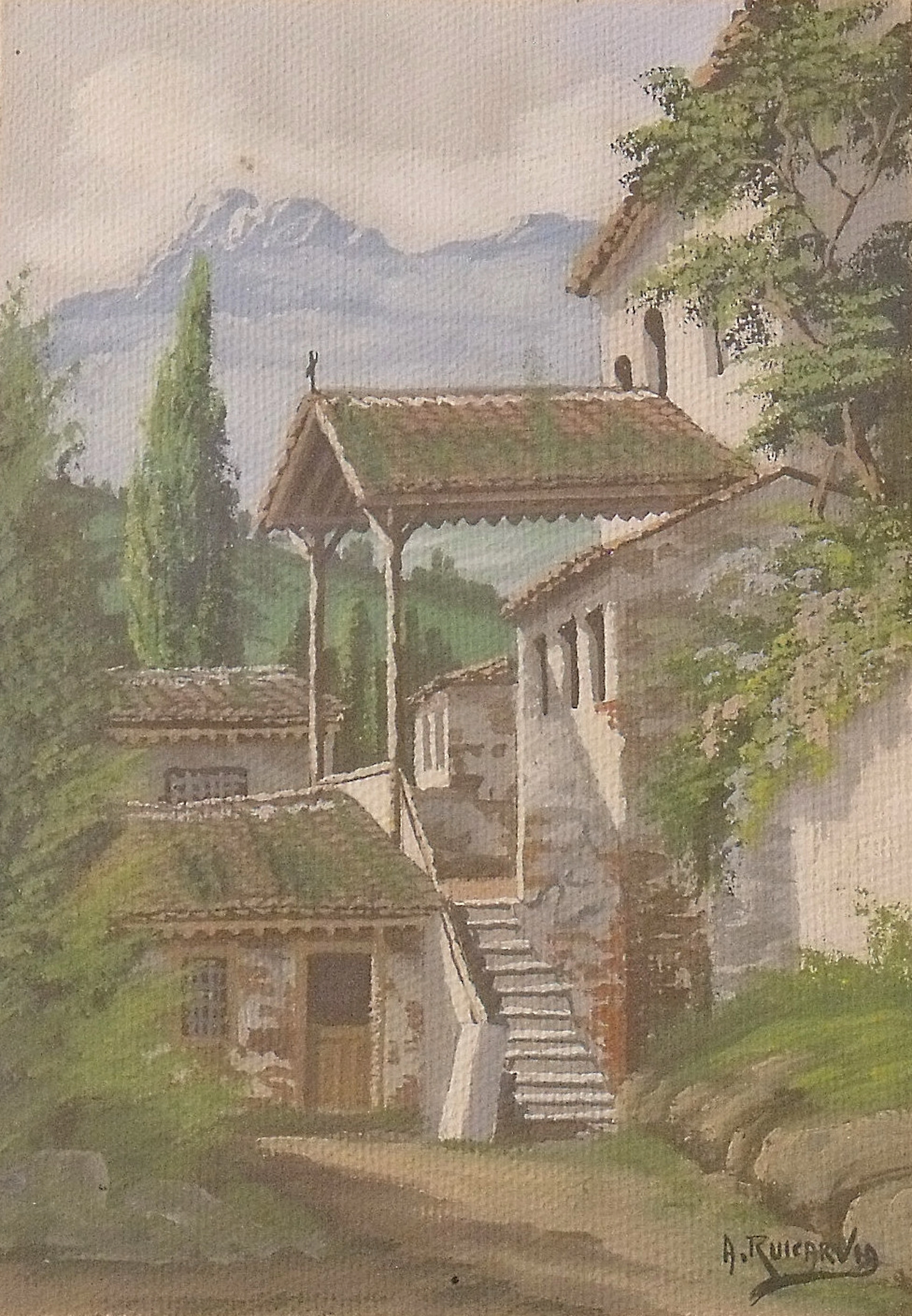 Antonio Ruicarvia. Watercolor on paper. Peaks of Europe. Hand signed.