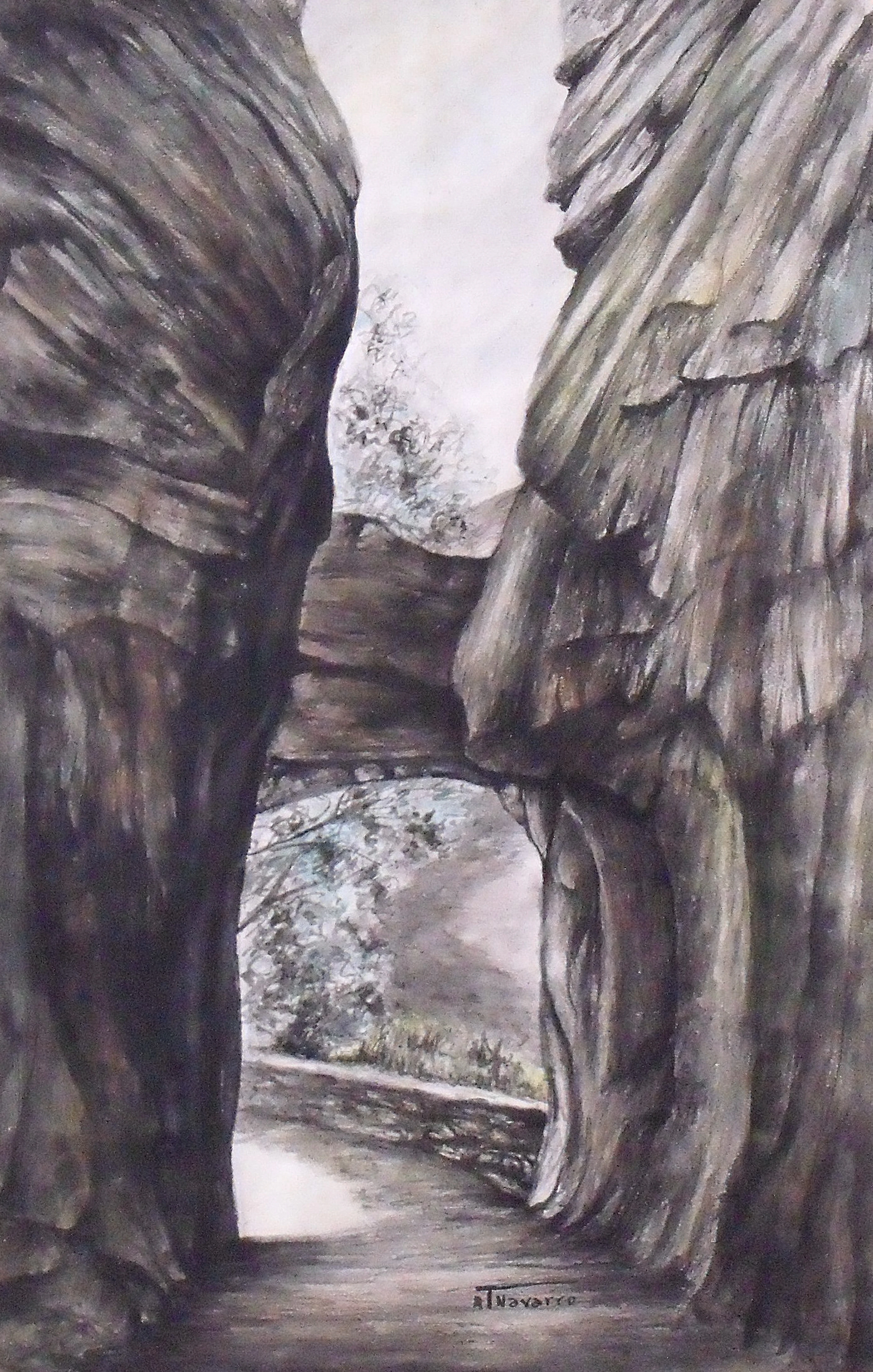 María Teresa Navarro. Watercolor drawing on paper. "Rocky landscape."