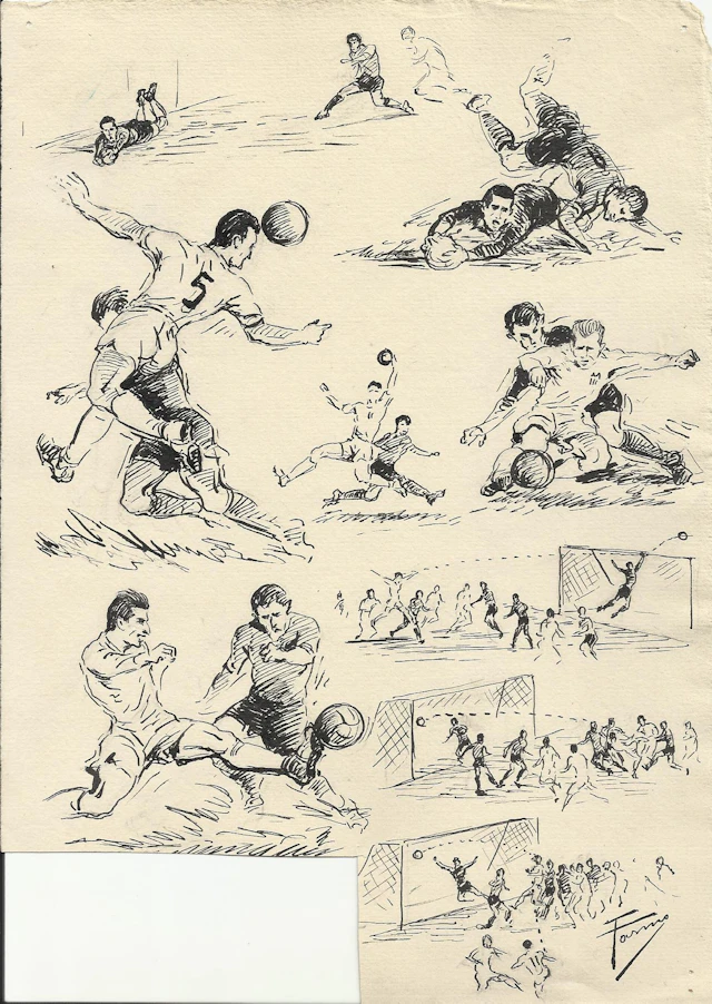 Federico Tormo Monzó. Ink drawing. Valencia C.F. 1950s. Football.