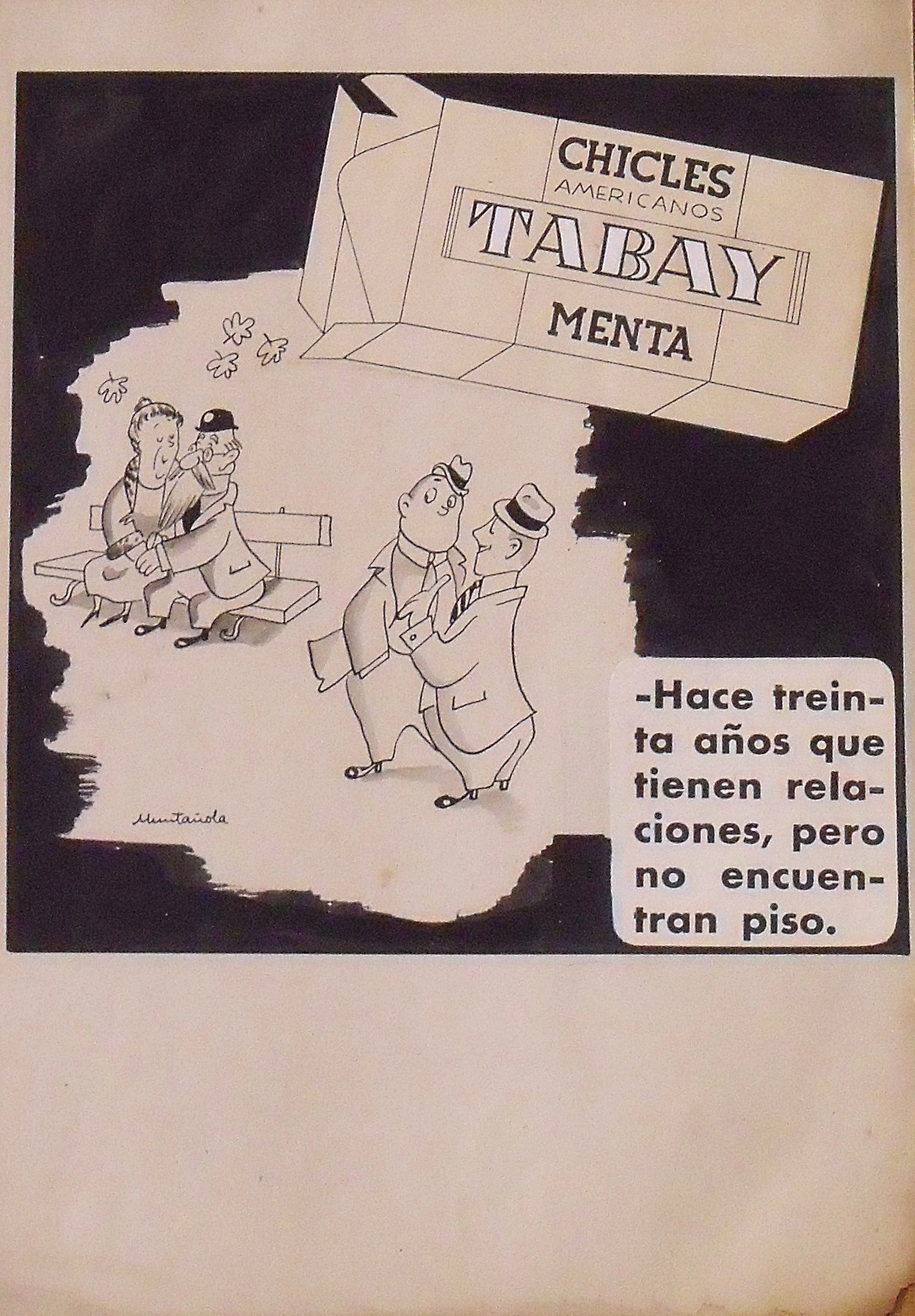 Joaquim Muntañola. Ink drawing. "Tabay American Chewing Gum. Mint."