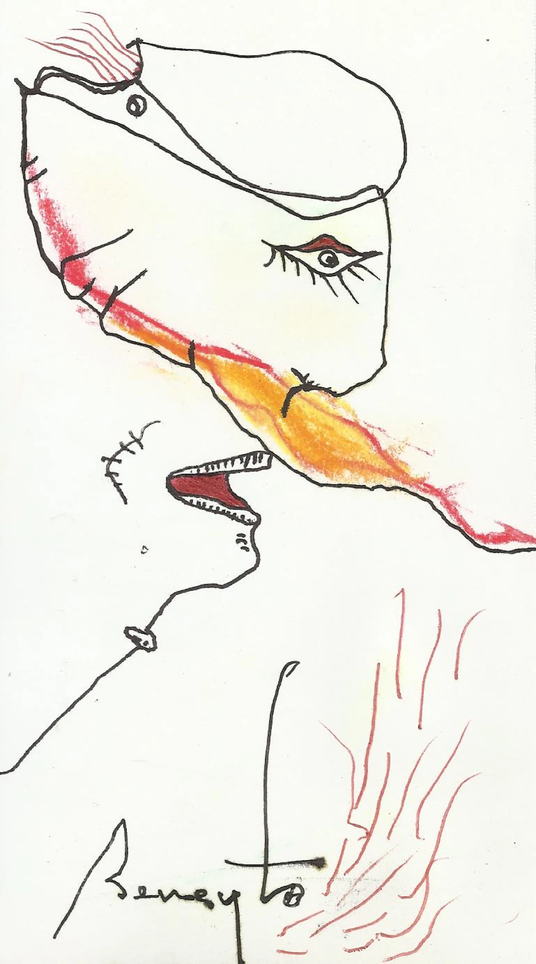 Antonio Beneyto. Ink and colored drawing on paper. Surrealism. Hand-signed.
