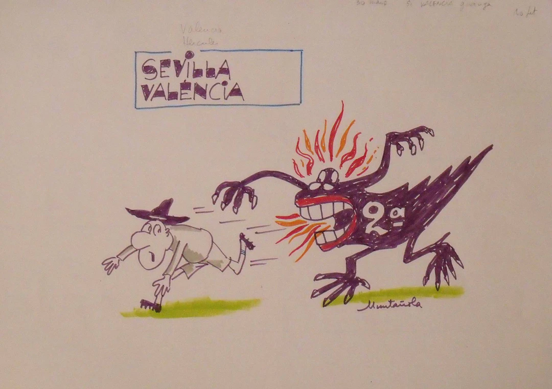 Joaquim Muntañola. Marker drawing “Sevilla Valencia”. Hand signed.